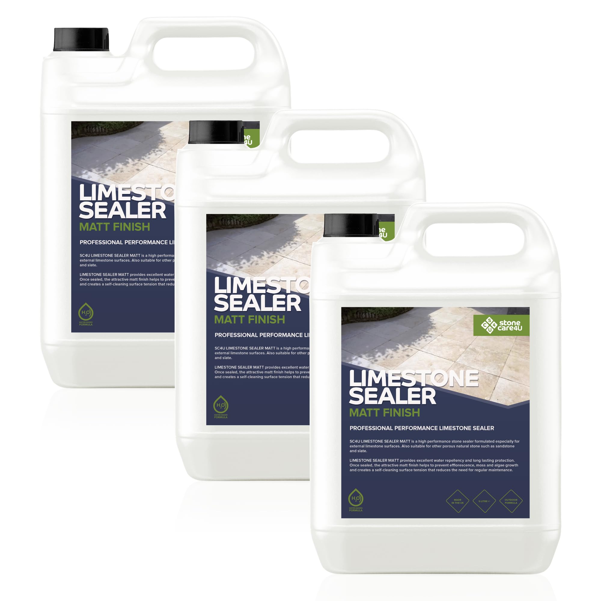 StoneCare4U - Limestone Sealer Matt Finish - 3 x 5L - Dry Finish, Invisible, Exterior Natural Stone Sealant for Limestone, Sandstone, Slate & More. Outdoor Clear Sealant for Patio, Drive & Paths