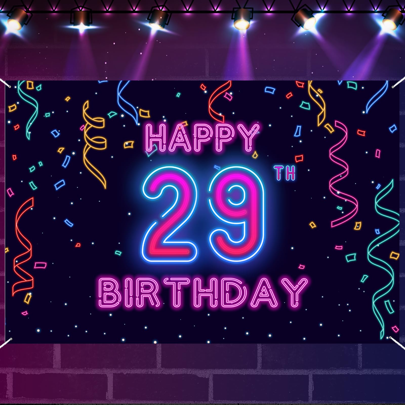 29th Neon Happy Birthday Banner Let’s Glow Banner Backdrop Decorations for Girls Boys Women Men Cheer to 29 Years Neon Themed Birthday Party Photography Background Glow Party Supplies