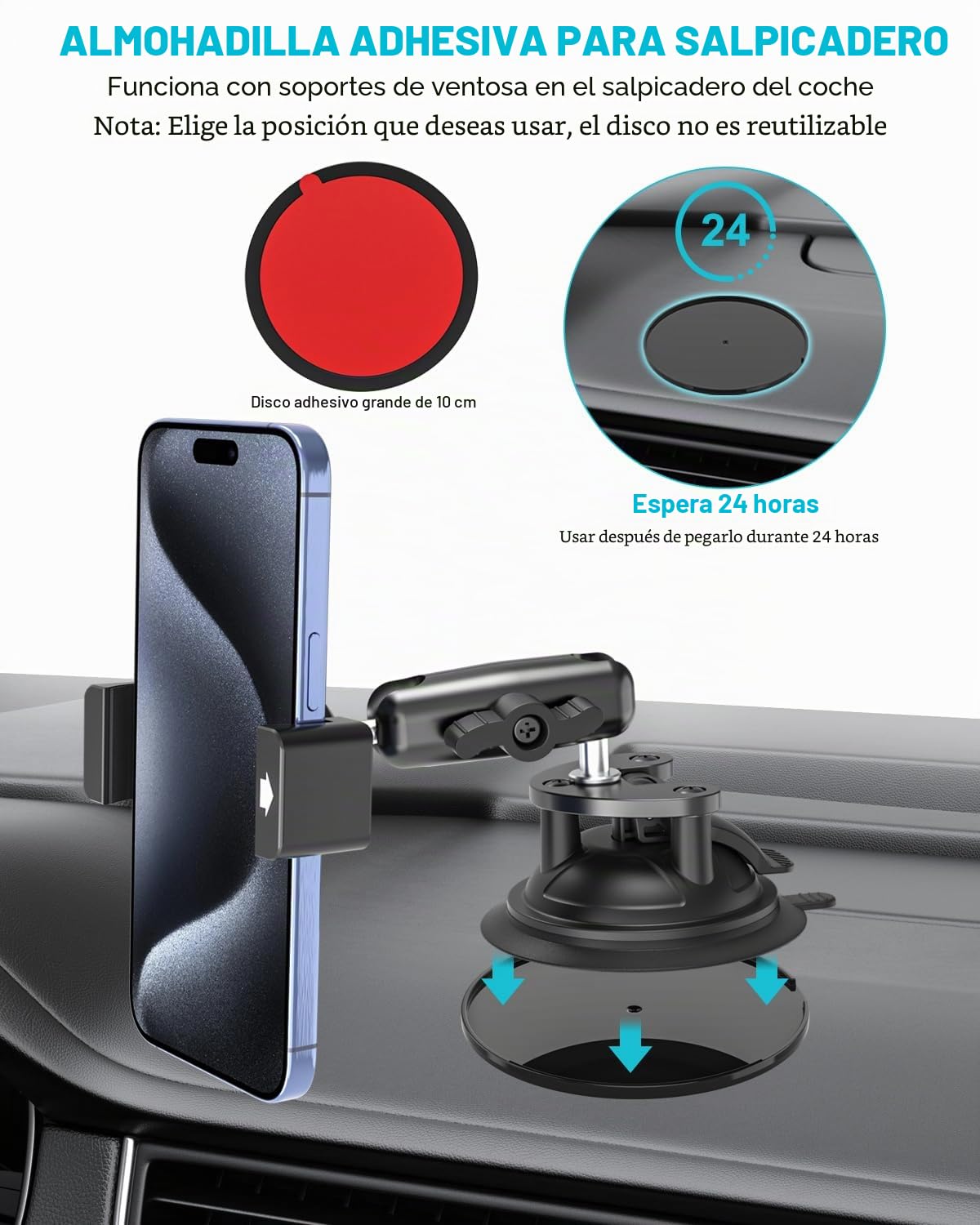 Soporte Movil Tractor, [Potente Ventosa & Brazo Metálico] Soporte Móvil para Tractor Parabrisas, Porta Teléfono Ventosa Coche Compatible con iPhone 17 16 15 14 13 12 11 Pro, Galaxy y Más 4-7"