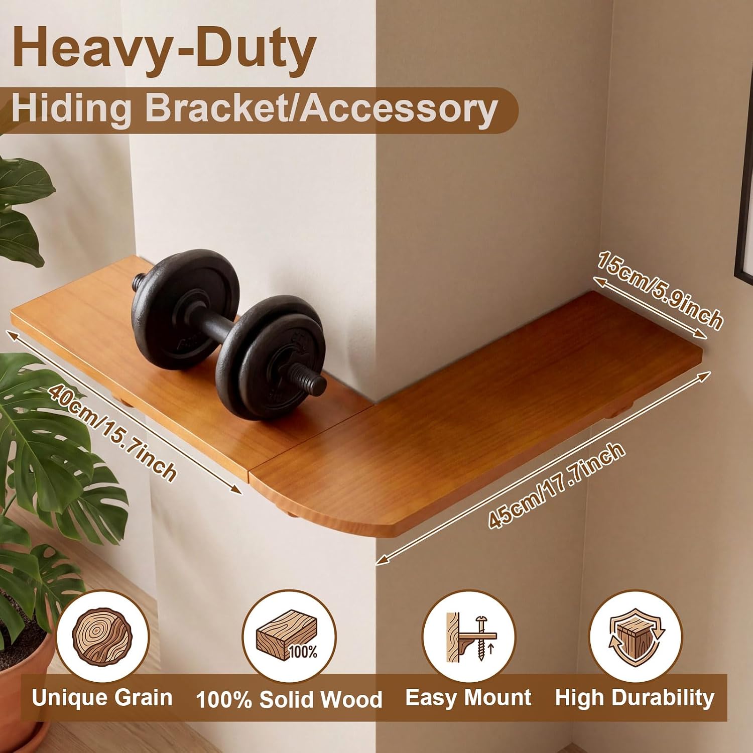 Pinkunn 2 Pack Wood Floating Corner Shelves - L-Shaped Wrap Around Wall Mounted Display Racks, 15.7" + 17.7" Large Rustic Storage Bookshelf for Living Room, Bedroom & Kitchen, Easy Assembly