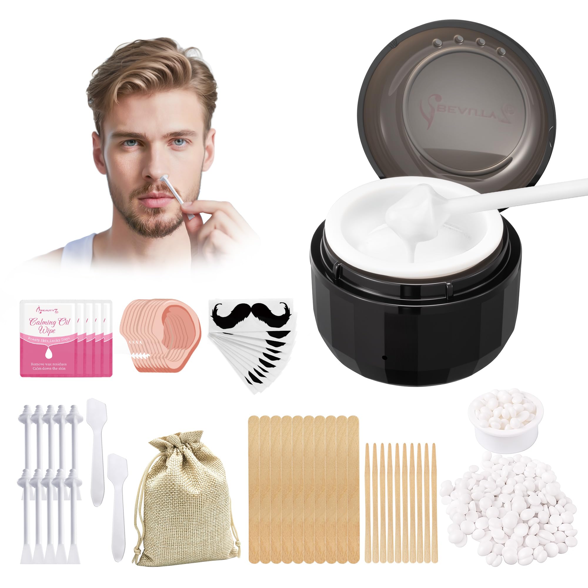 Beauty7 Nose Wax Kits Nasen Waxing Set Nasen- und Ohrenhaarentfernung Mini Wachswärmer Nasenwachs Set Mini-Tragbarer Wachswärme mit Wachsperlen einweg-nasenhaar-wachs-kit mit Applikatorstifte