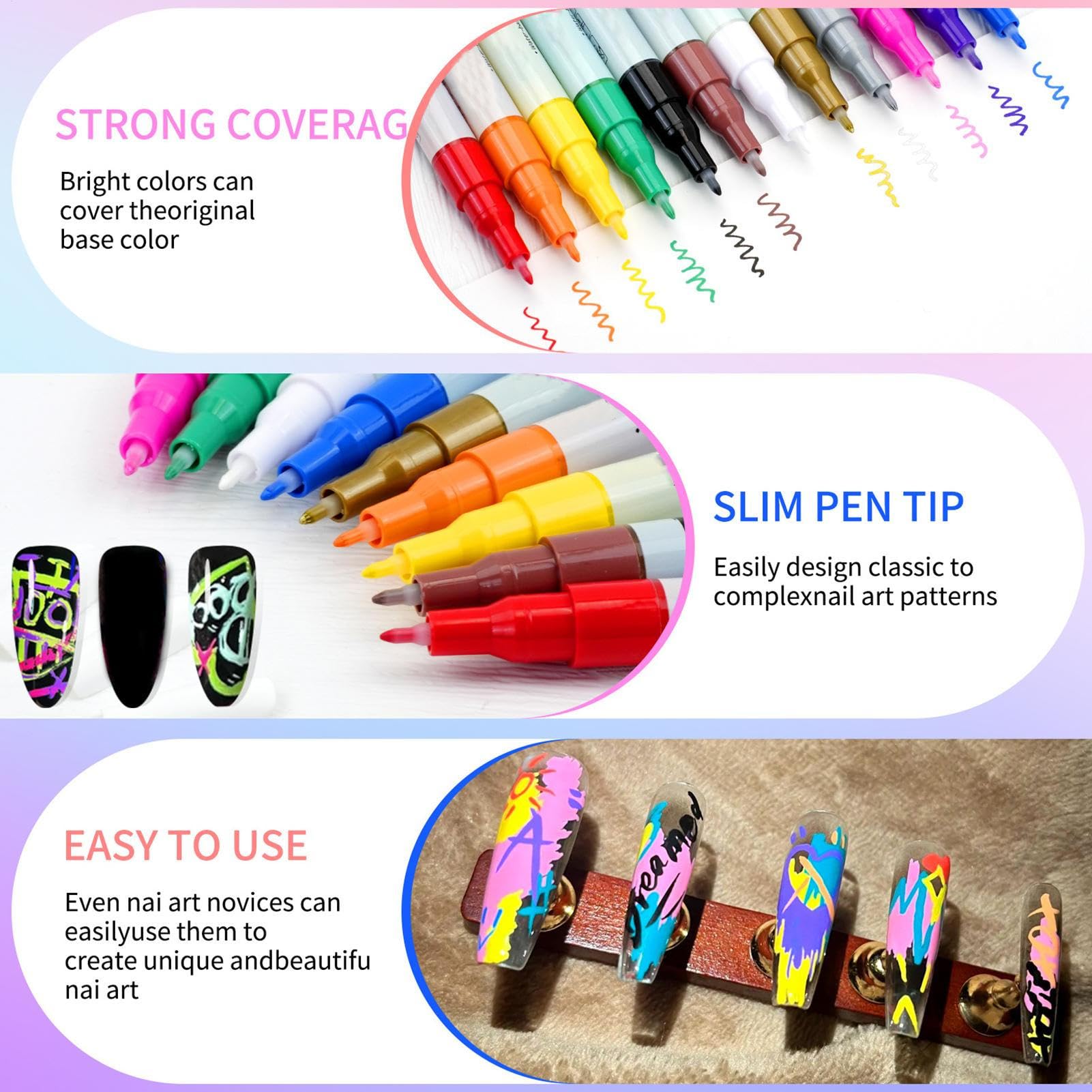 Rotuladores De Esmalte De Uñas Secado Rápido Herramienta Para Manicura Con | Pluma de Esmalte de Uñas Gel de 0,5 mm Para Práctica En Casa Adolescentes Principiantes Proyectos De Manicur
