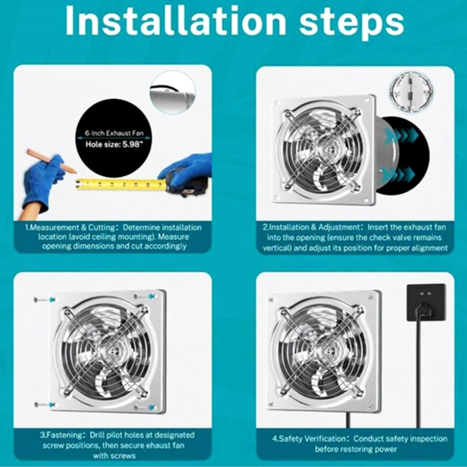 6 inches, 2800RPM Low Noise Kitchen Exhaust Fan 4 Inch-10 Inch High Air Flow Metal Ventilation Fan for Workshop,Loft (8 Inch-80W)