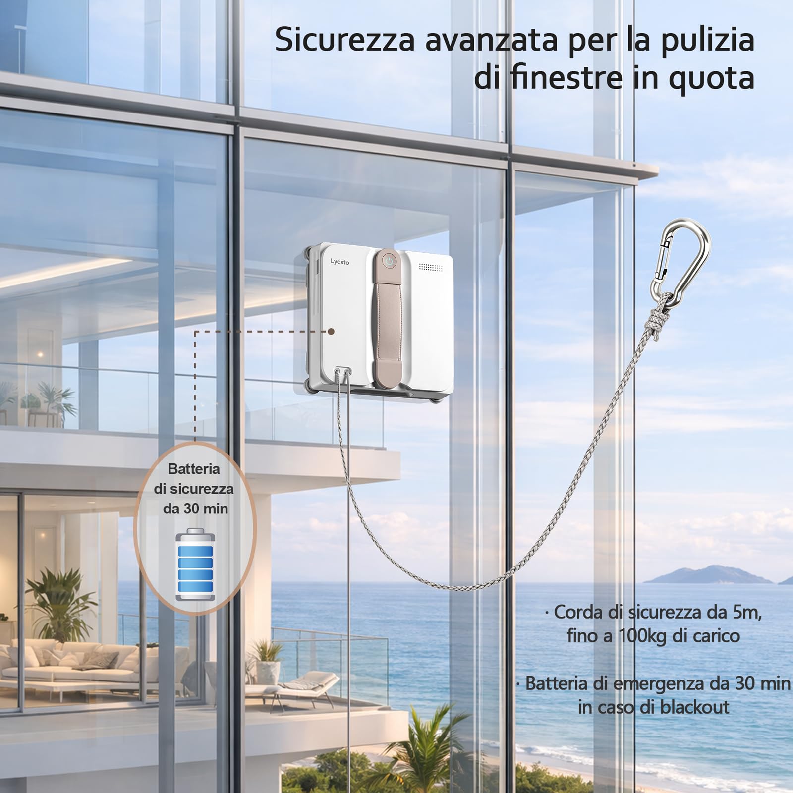 Lydsto WL07Max Robot Lavavetri Compatto, Quattro Ugelli ad Ultrasuoni, Pulizia Degli Angoli, 8000 Pa Lavavetri Elettrico, Serbatoio da 110ML, 4 Modalità di Pulizia