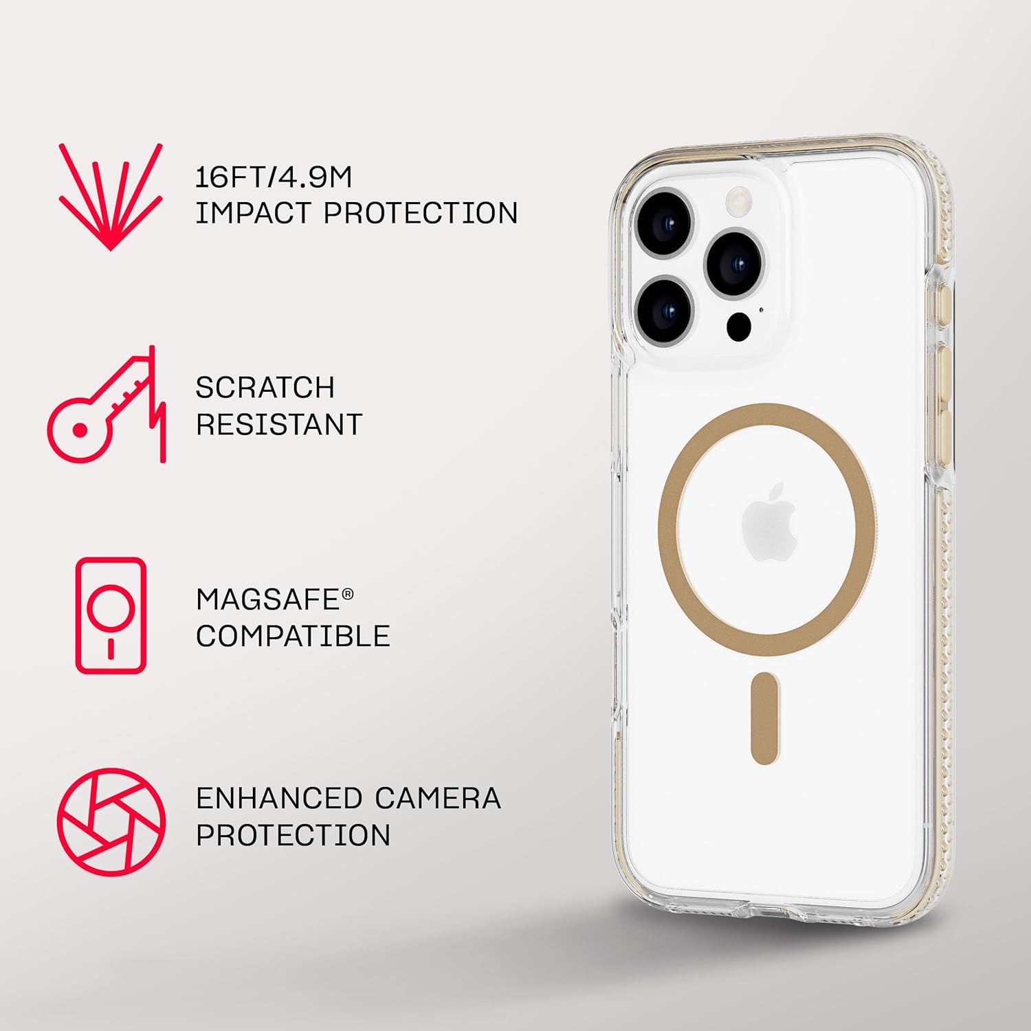 Tech21 EvoCrystal for iPhone 16 Pro Max Compatible with MagSafe - Impact Protection Case 15x Military Standard Tested - in Gold