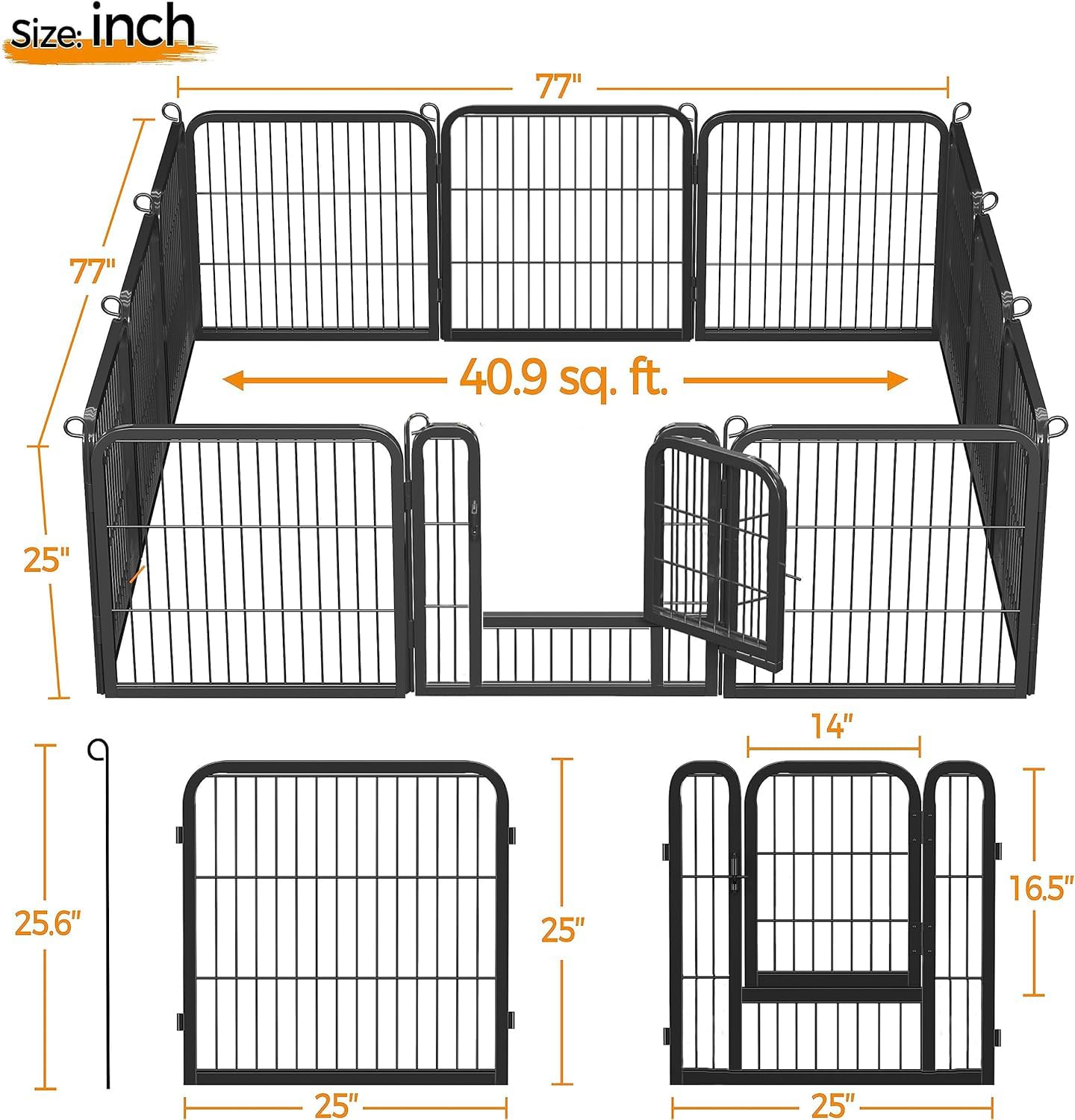 HEYOUTH 12-teilig Welpenauslauf 60cm Hoch,Hundelaufstall mit Türen,Faltbares Kleintiergehege,Automatische Verriegelung,Freigehege für Garten, für Hunde, Kaninchen, Kleintiere, Katze