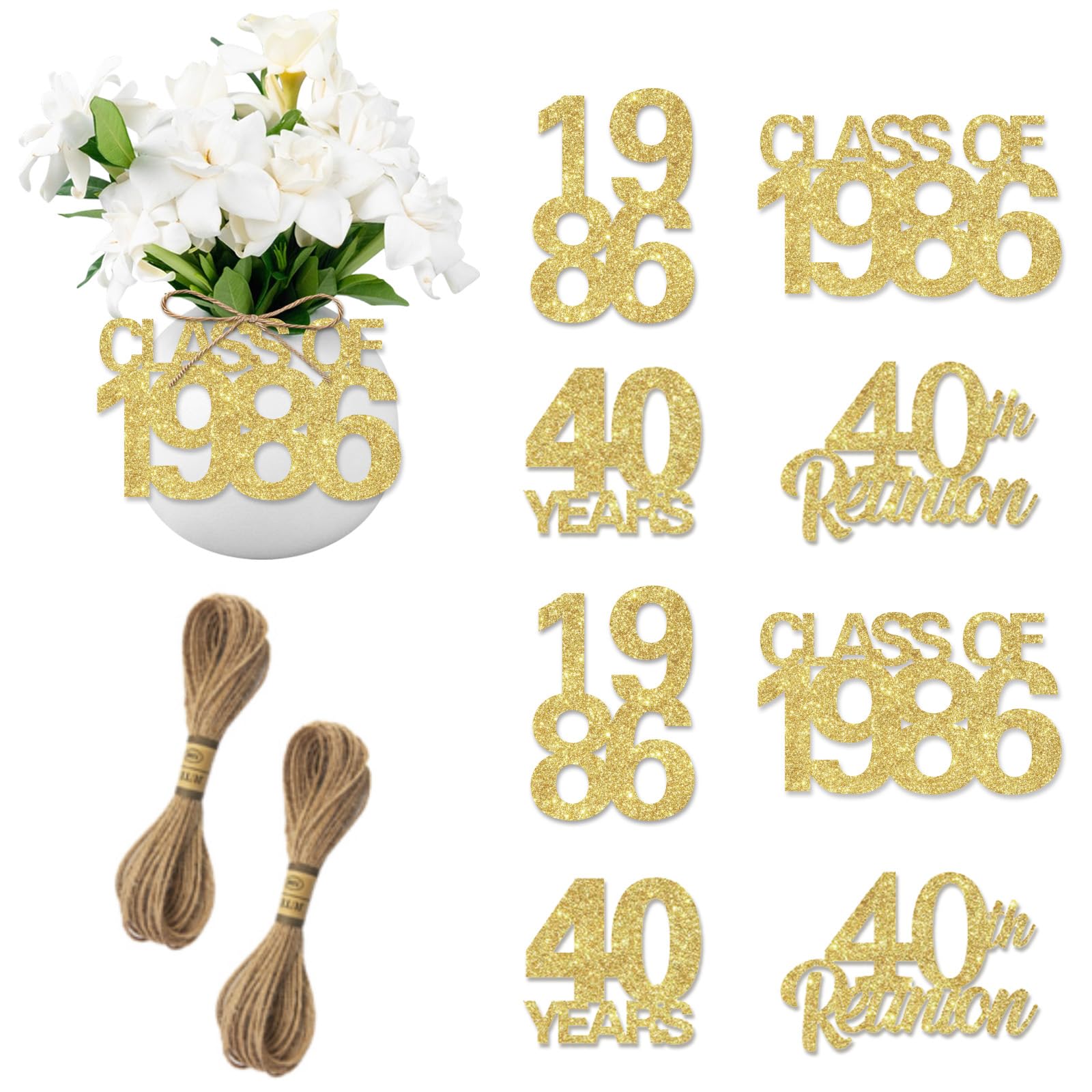 Balterever 24PCS 40th Class Reunion Tags Gold 1986 Reunion Tags Decorations Class of 1986 Reunion Decorations 40th Class Reunion Decors for High