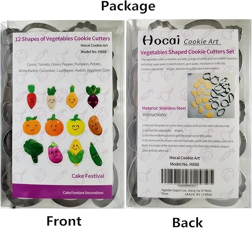 Miniatura 9 de Cortadores de galletas en forma de vegetales, de 12 piezas, de acero inoxidable, juego de cortadores de fondant para verduras, pastelería, galletas