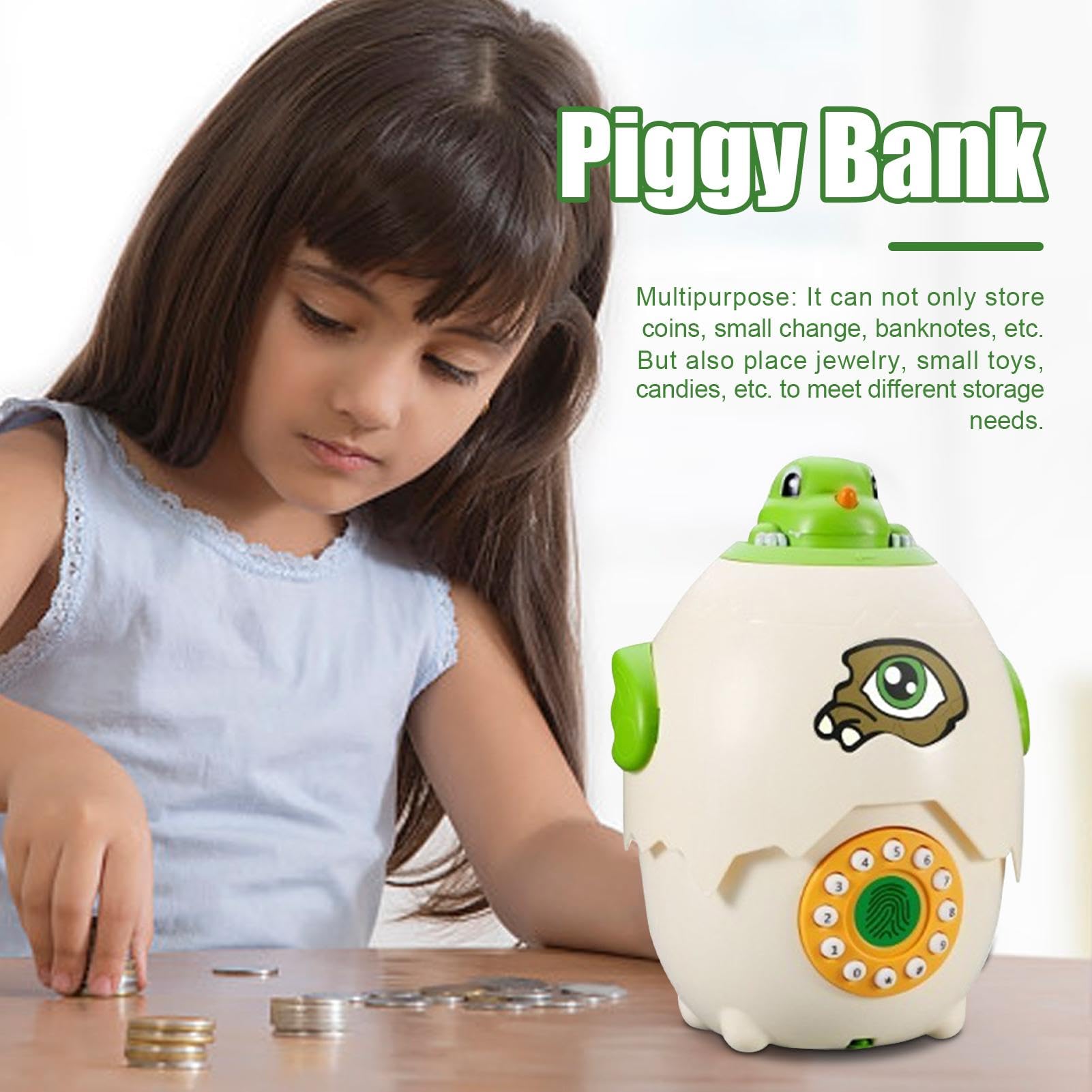 Salvadanaio Elettronico A Forma Di Dinosauro - Con Luce, Musica E Sblocco Impronta/Password, Per Bambini - Foto 5