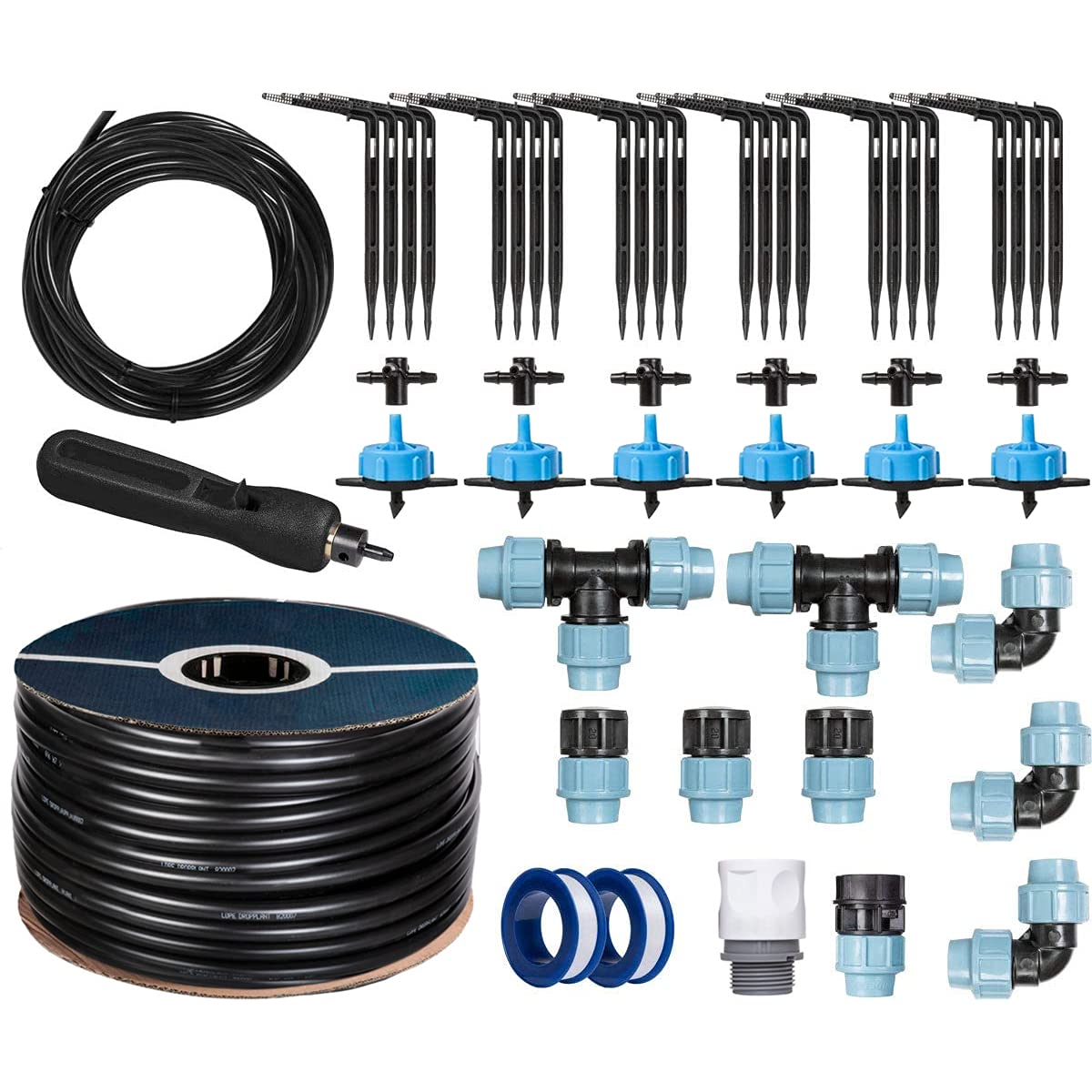 HOLZBRINK Avviatore di irrigazione per serra, irrigazione a goccia, impianto di irrigazione: tubo da 50 m LDPE 20 mm, 6x gocciolatori 8l/h, HTB-09-B-50