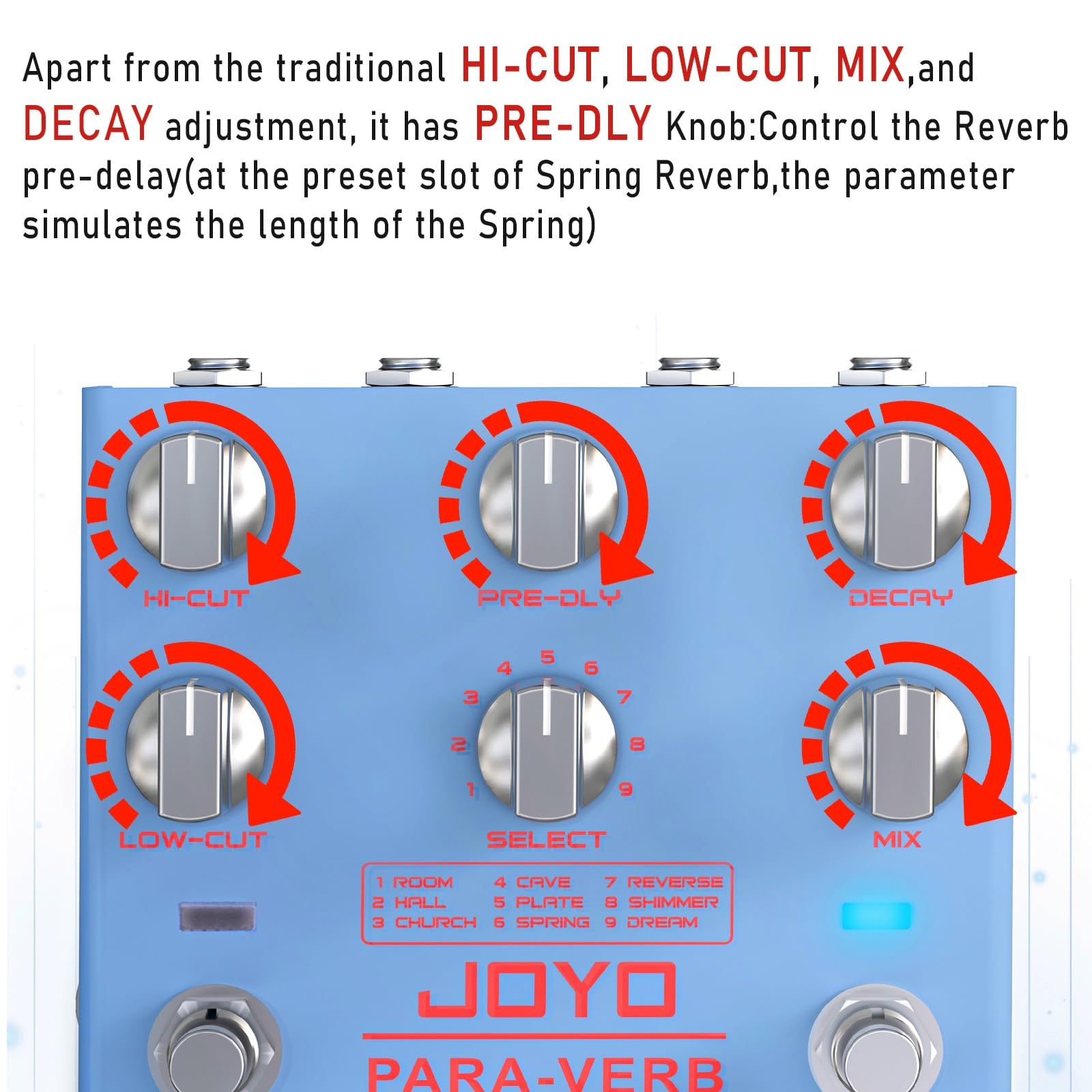 JOYO Reverb Pedal Digital Stereo Guitar Pedal with 9 Reverb Effects Infinite & Trail Functions for Electric Guitar - Image 3