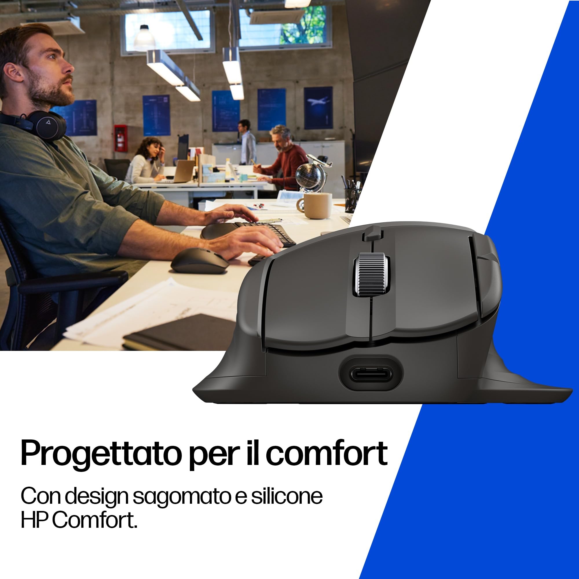 HP 780M Mouse Wireless Ergonomico con Scorrimento Ultra Rapido, Nero | Supercondensatore Ricaricabile, 6K Dpi, Bluetooth, Multi-Dispositivo, Compatibile con Windows e Mac