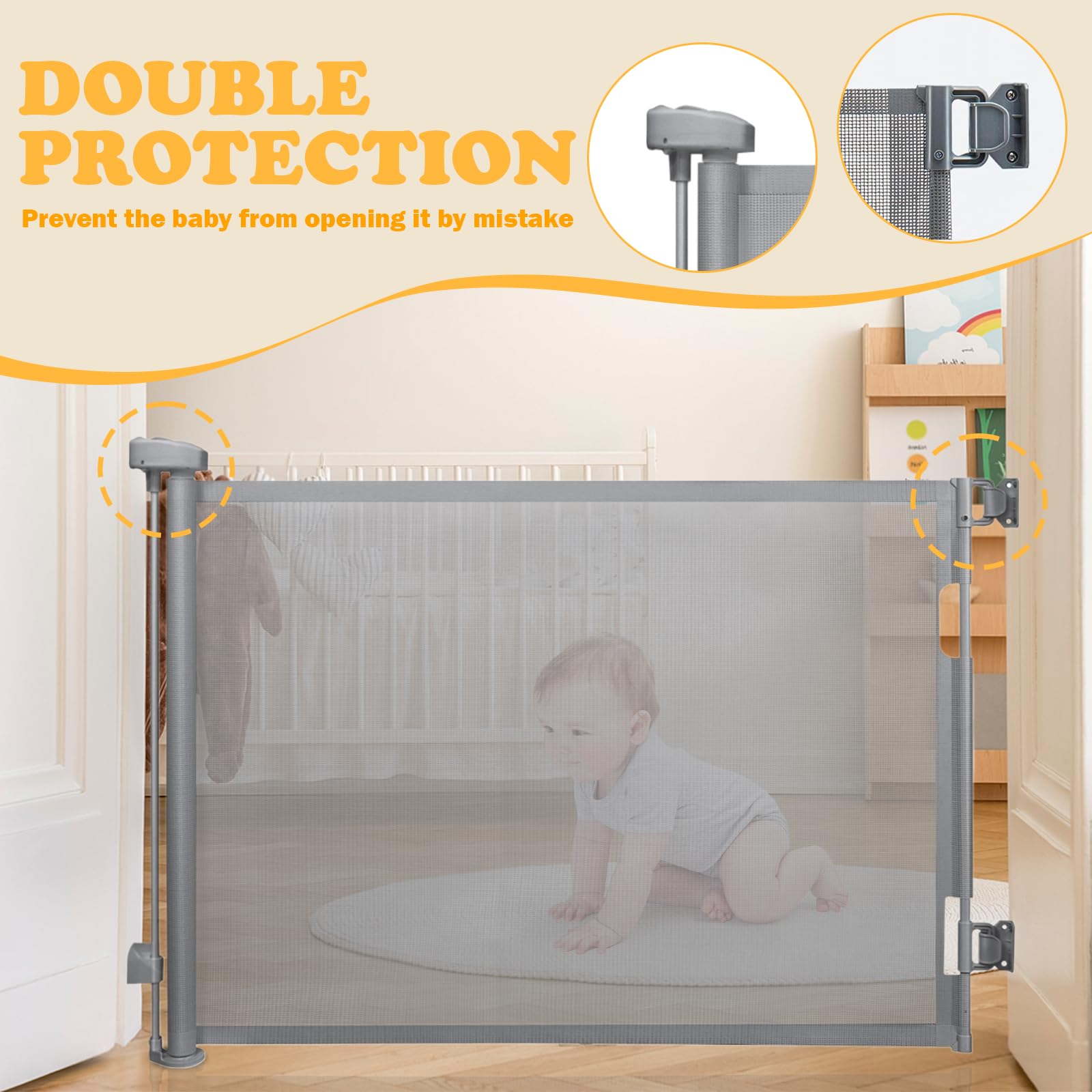Retractable Baby & Pet Gate - Extends to 140cm Wide x 86cm Tall, One-Handed Operation for Doorways & Stairs - Image 3