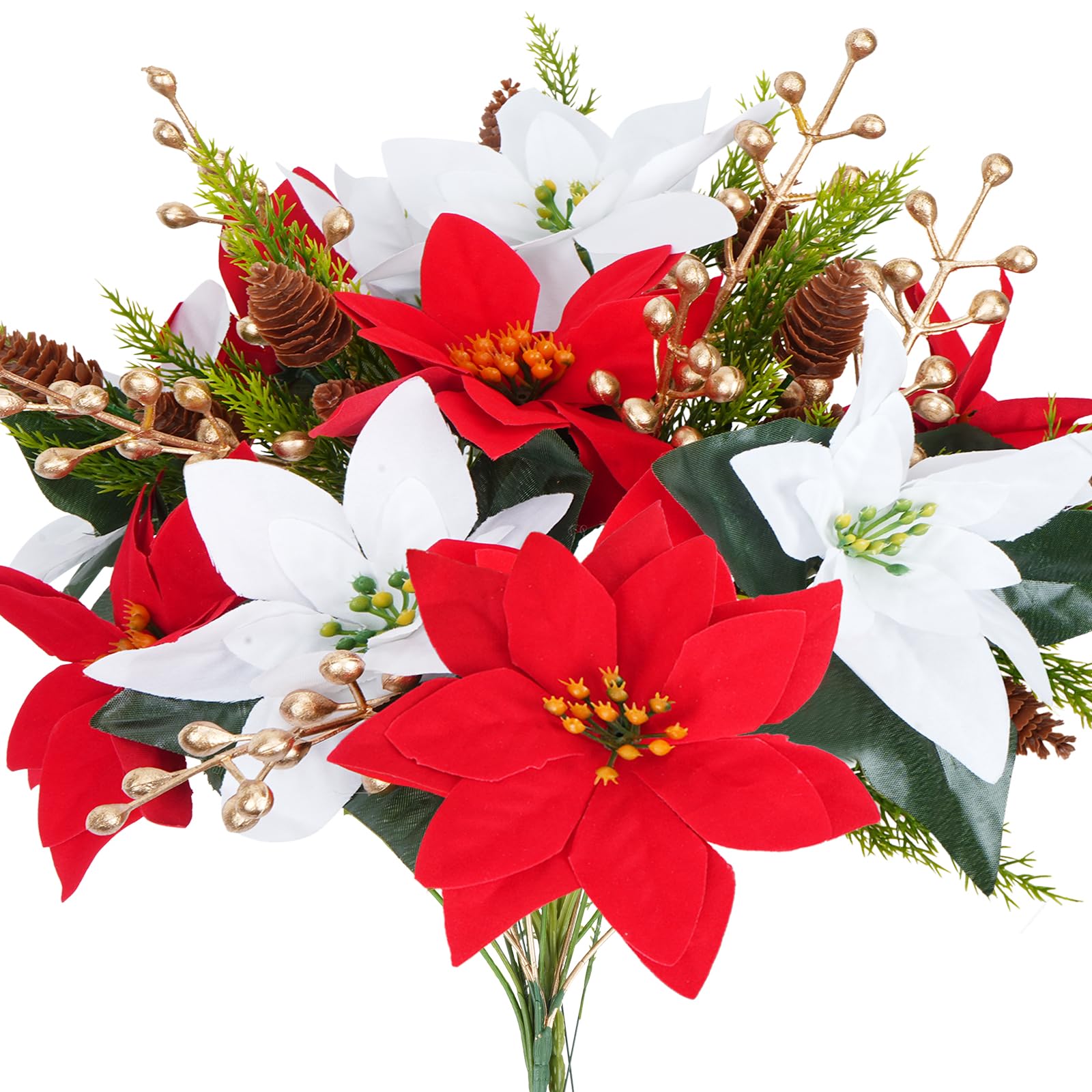 Amazon｜MHMJON クリスマスブーケ 造花 赤と白のポインセチアの花