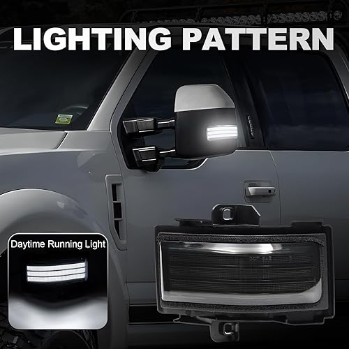Miniatura 4 de Aexploer Espejo de remolque lateral, luces LED compatibles con F150, F250, F350, F450, 2015-2022, blanco diurno y amarillo Dynmaic Sequential Blink