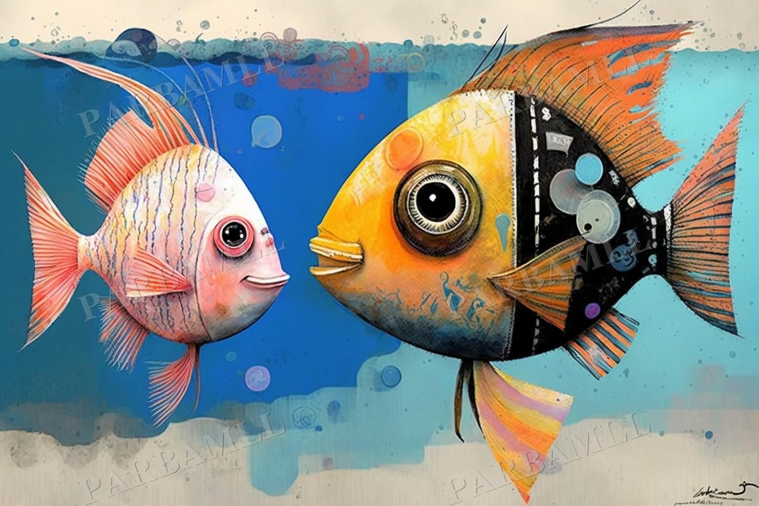 Parbamll Diamond Painting Kits Cartoon Colorful Fish, 5D Round Diamond Crystal Gemstone Embroidery Diamond Painting, Room Decor Wall Decor Good Choice, Suitable Family Interactive DIY Gift-20X24inch