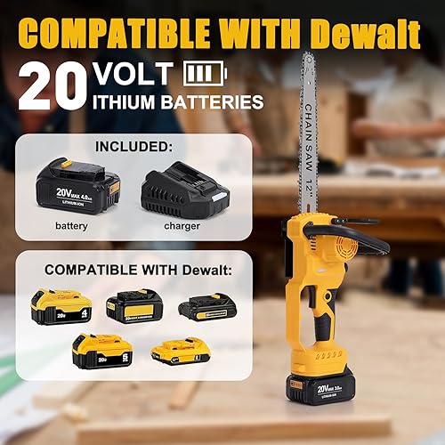 Miniatura 2 de Motosierra inalámbrica de 12 pulgadas compatible con baterías Dewalt de 20 V MAX con cadena de repuesto, motosierra a batería para cortar madera,