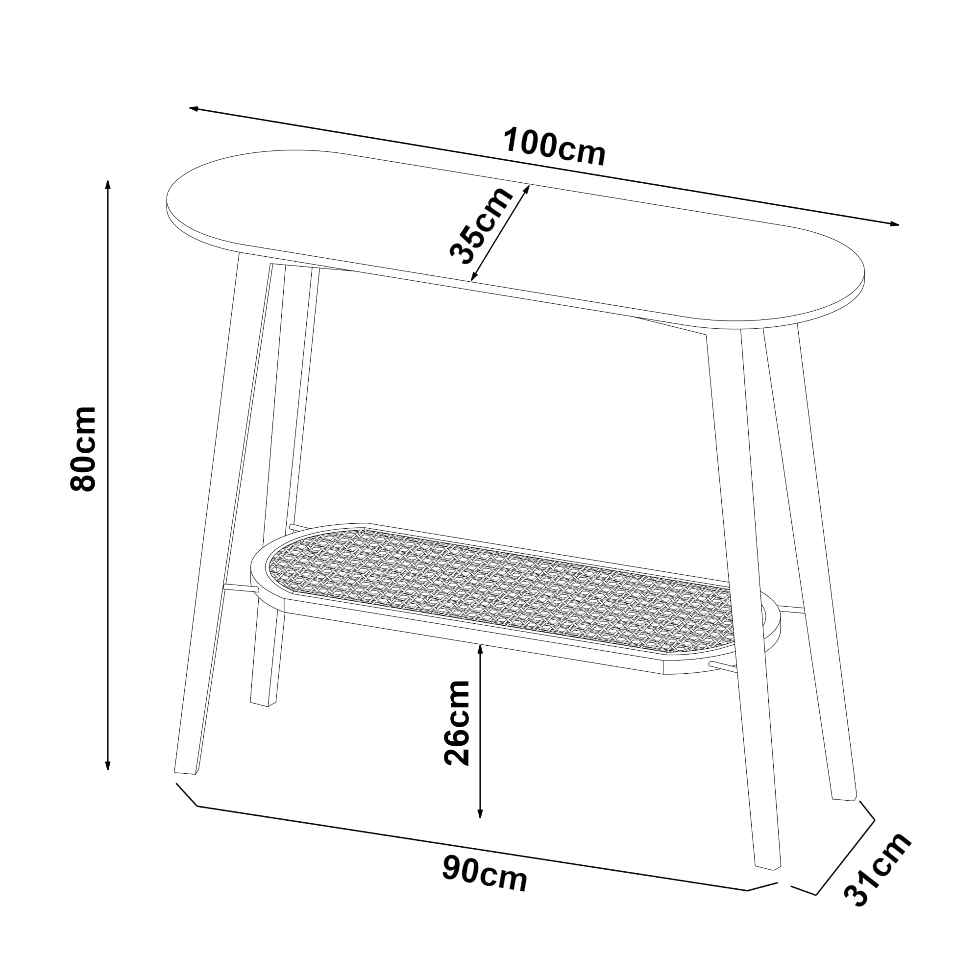 [en.casa] Tavolo a Consolle Scaffale Basso a 2 Piani di Appoggio Tavolo Stretto Multiuso da Ingresso Corridoio 100 x 35 x 80 cm Nero/Beige