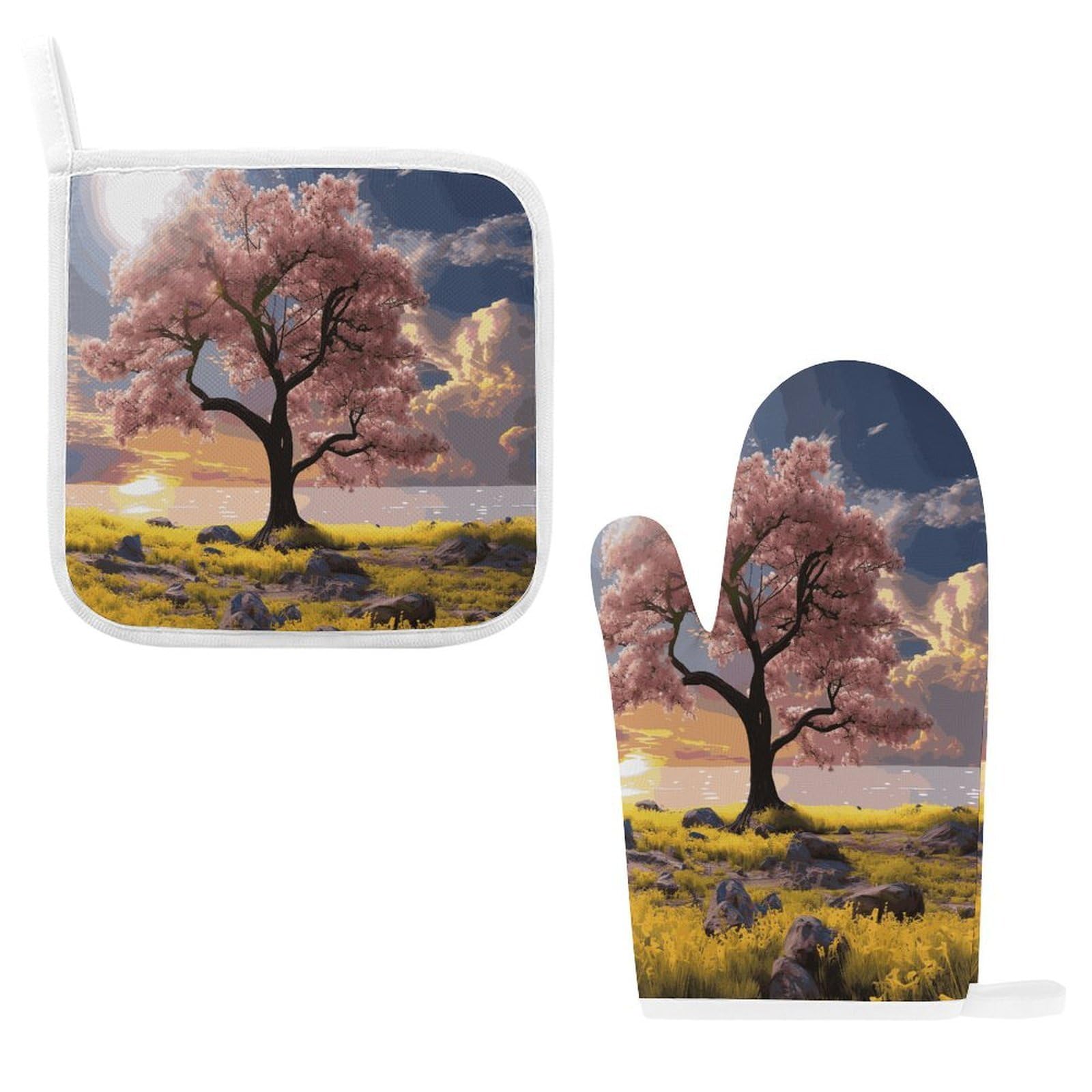 Fodpand Style Flower And Tree Oven Mitts And Pot Holders Sets