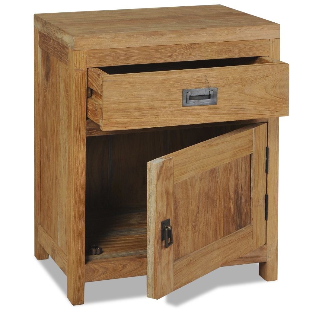 Homgoday Comodino in legno di teak massello, 40 x 30 x 50 cm, comodino, camera da letto, salotto