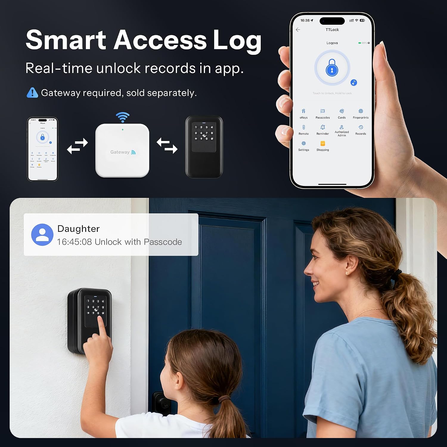 Outdoor Smart Key Lock Box with Passcode, Works with TT-lock APP, Access Card & Manual key, IP65 Waterproof, Wall-Mount or Shackle, Large Storage Ideal for Airbnb, Family & Realtors