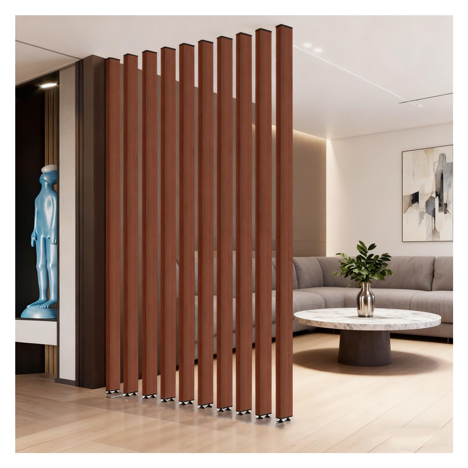 D - Separador de habitación de aluminio de suelo a techo, elegante partición columnar para sala de estar, comedor y zonas de estar (6 varillas de 130 cm)