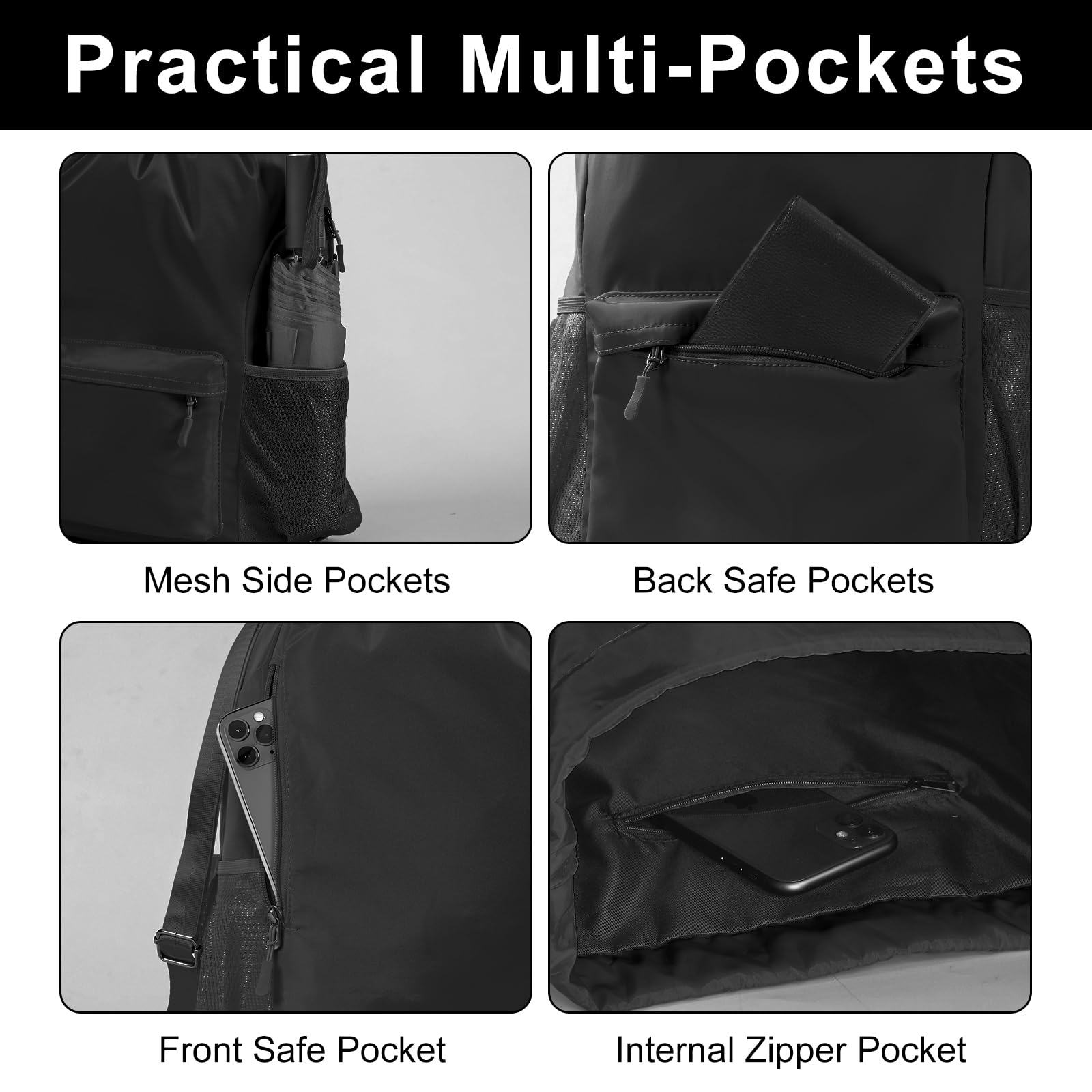 Mochila deportiva con cordón para gimnasio con cuerda grande resistente al agua, bolsillo lateral de malla para hombres y mujeres