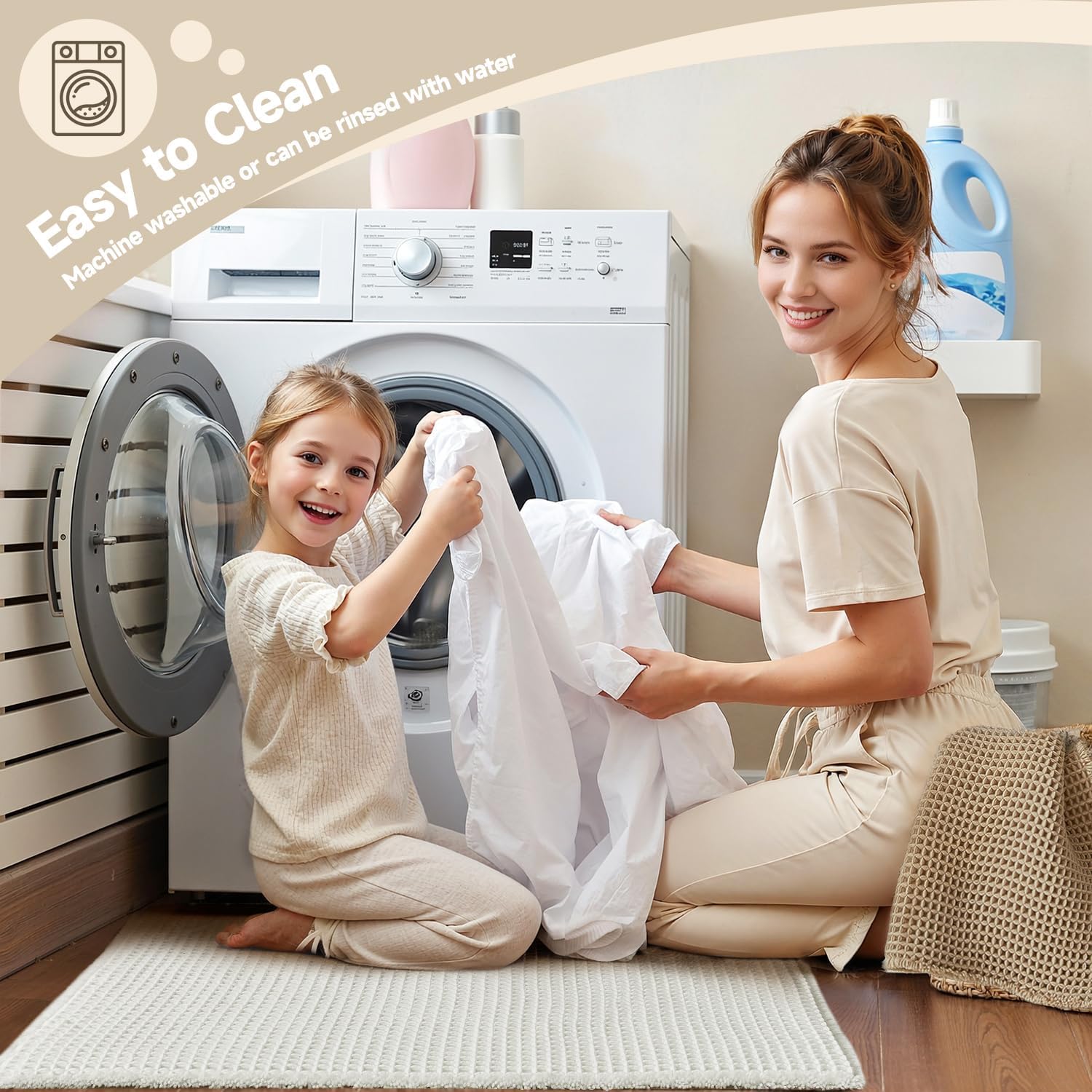 Cream White Bathroom Rugs, Waffle Bath Mat Non Slip Washable Super Absorbent Quick Dry Boho Farmhouse Bathroom Decor, 48"x24" Cream White - Image 5