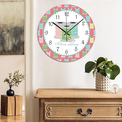 Miniatura 3 de Reloj de pared de madera con texto en inglés "I Love Stitch", bonito reloj de pared silencioso sin tictac, relojes de pared decorativos para cocina,