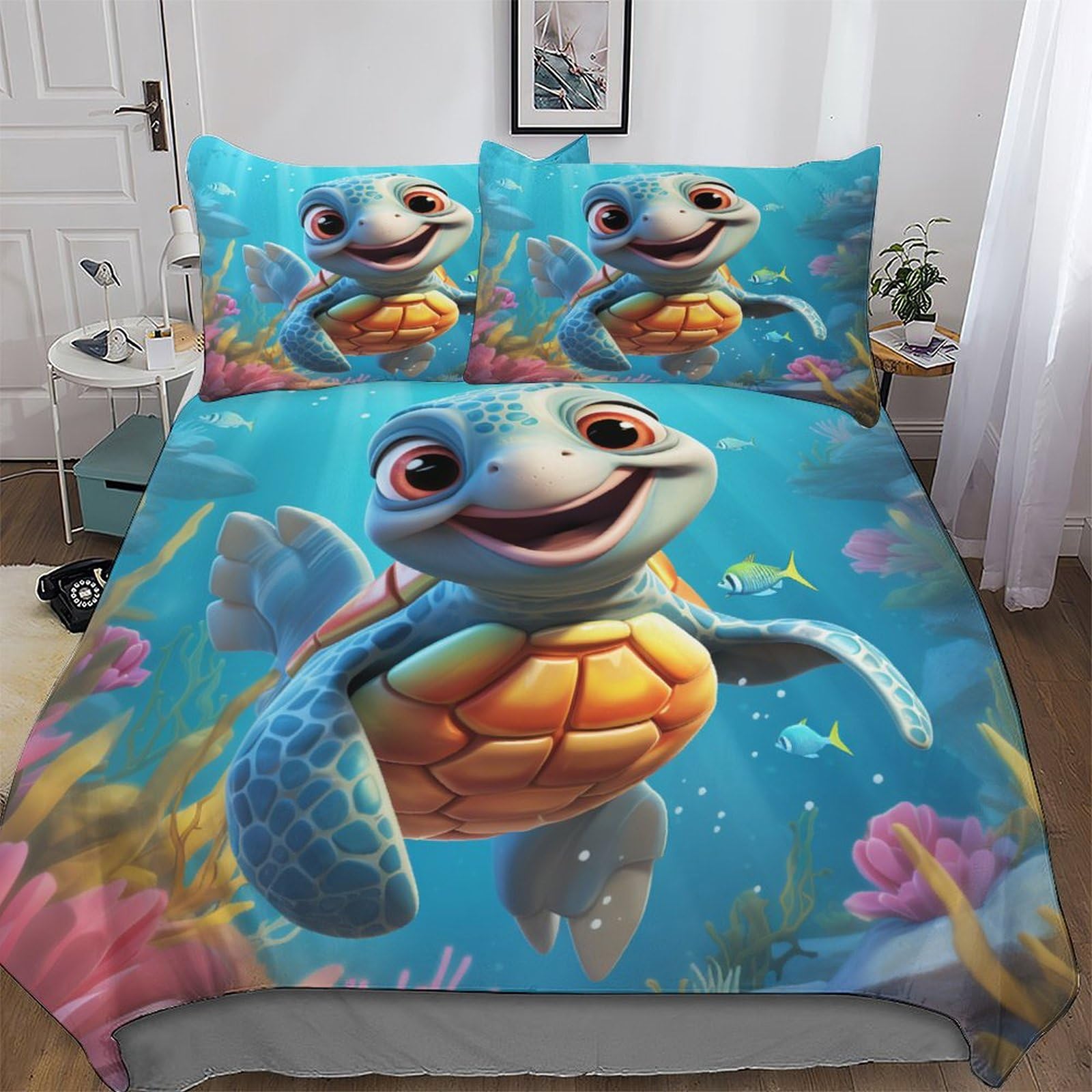 Parure de lit tortue parure de lit 3 pièces haut de gamme en microfibre fine