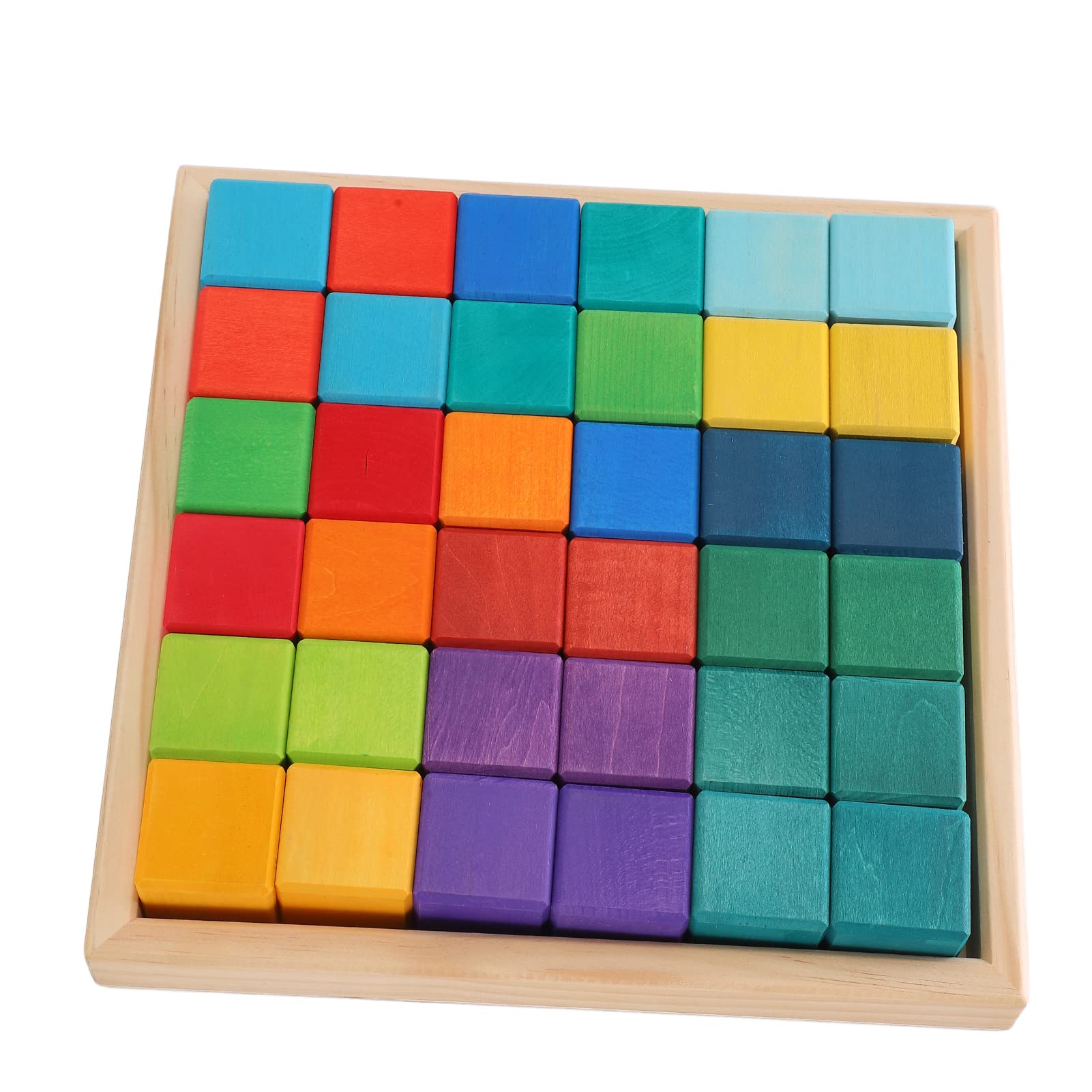 Cubi Colorati Impilabili in Legno da 36 Pezzi con Struttura Dura, Blocchi Colorati per Bambini, Bordi Smussati, Set di Giocattoli in Legno