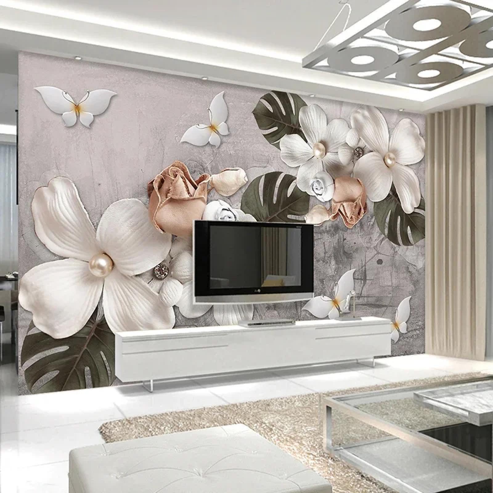 Jcsmkfq Wallpaper Relief Butterfly And Floral Geometric Mural 3D Living Room Feature Wall, Bedroom Decorative Art Wallcovering