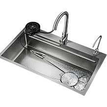 Freestanding Single Bowl Sink, Utility stainless steel kitchen sinks, Faucet with dual hot and cold controls, Farmhouse Workstation Sinks with for Home Kitchen, Bar75cm