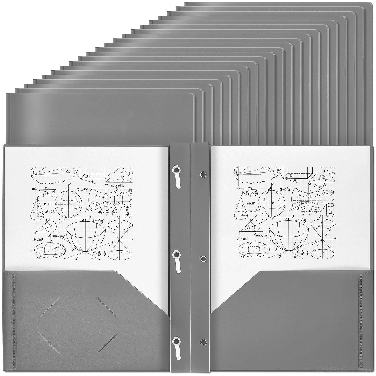 Yeaqee 80 Pcs Plastic Folders with Pockets and Prongs Plastic Folder 2 Pockets 3 Prongs with Business Card Slot Back to School Folders for Students, Teachers, Office Workers (Deep Grey)