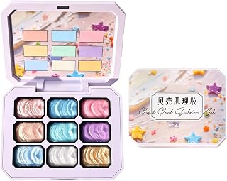 9-Color Seashell Nail Gel Polish Art Kit Soak Off Gradient Patting Glue | Multi-shade uv led manicuring pigment featuring a tacky-free top finish designed for dimensional shell textures and des