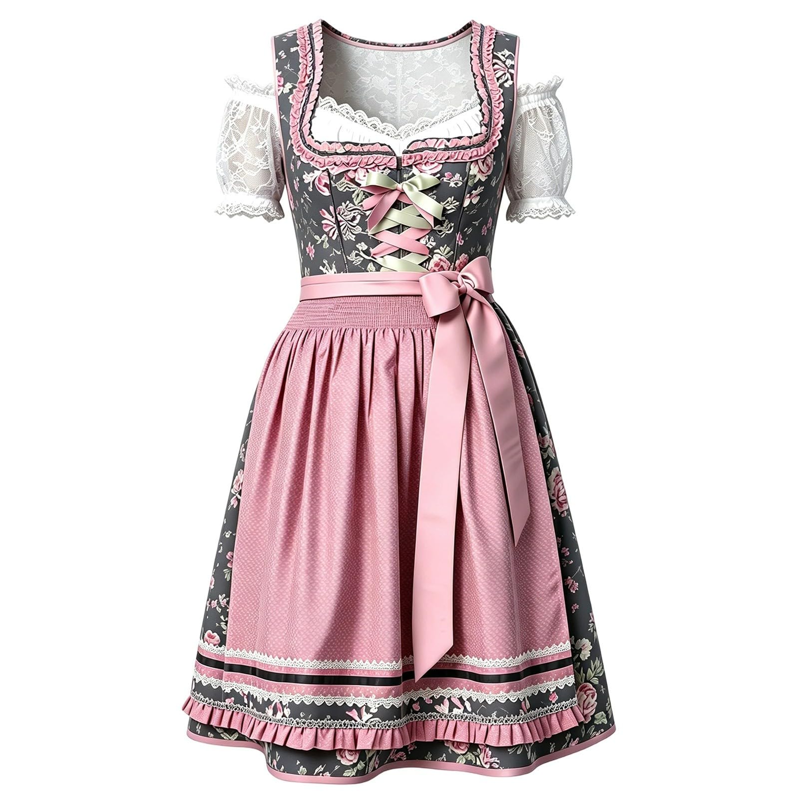 Generico Vestito Donna Oktoberfest Baviera Stampa Lacci Abito
