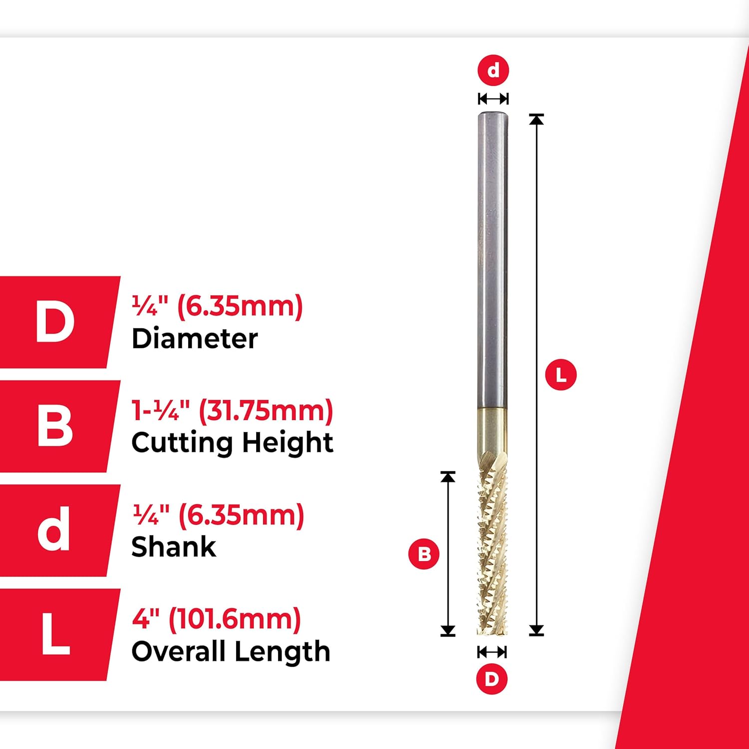 Amana Tool CNC Solid Carbide Honeycomb Cutting Hogger Spiral Router Bit, ZrN Coated, 46306, 1/4 Dia x 1-1/4 x 1/4 Shank x 4 Inch Long x 6-Flute