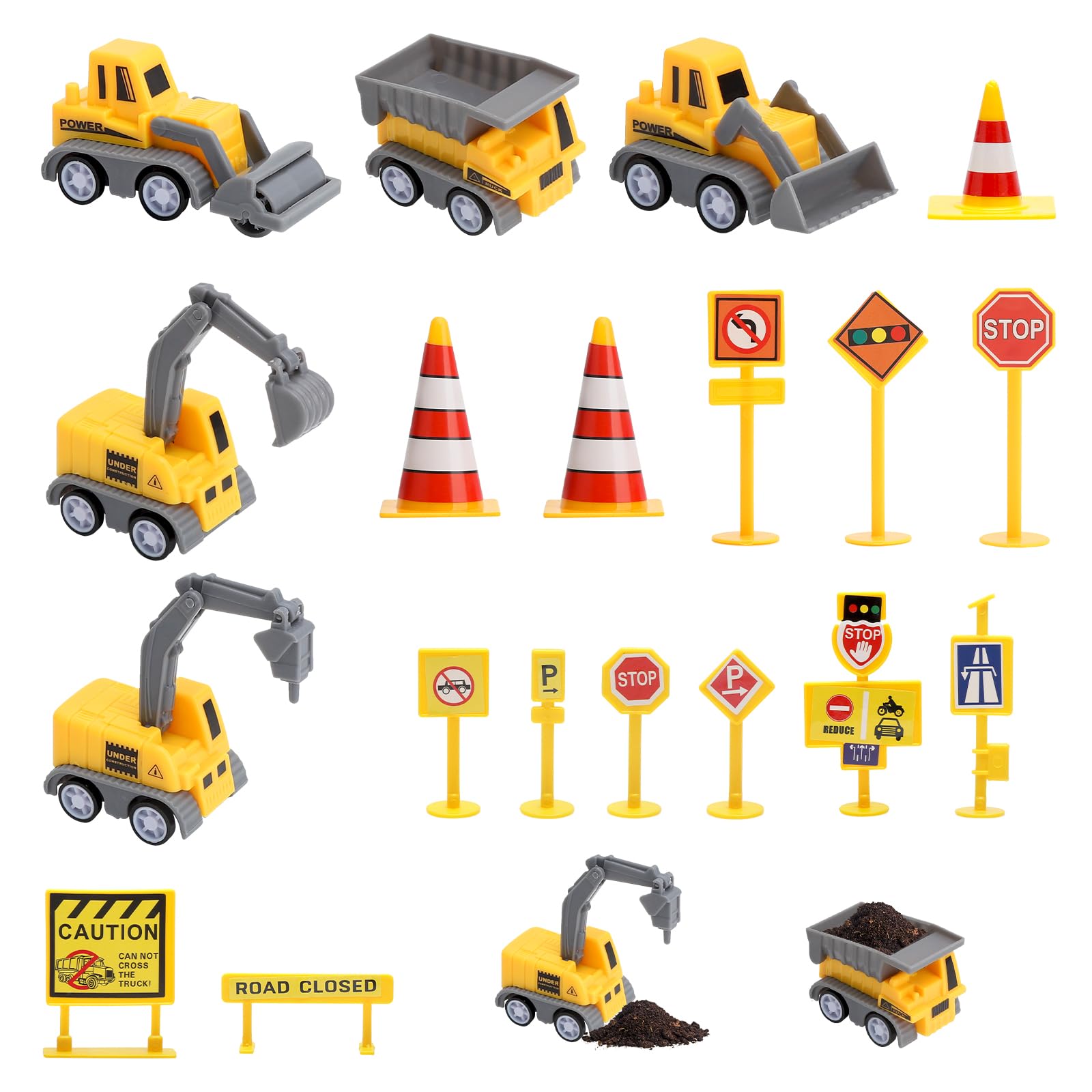 KQDRAVINE Digger Cake Decoration Set, Cake Decoration Construction Site Miniature Decoration, Mini Excavator Tractor Cake Decoration Construction Site Traffic Sign Accessories, Construction Site Toy
