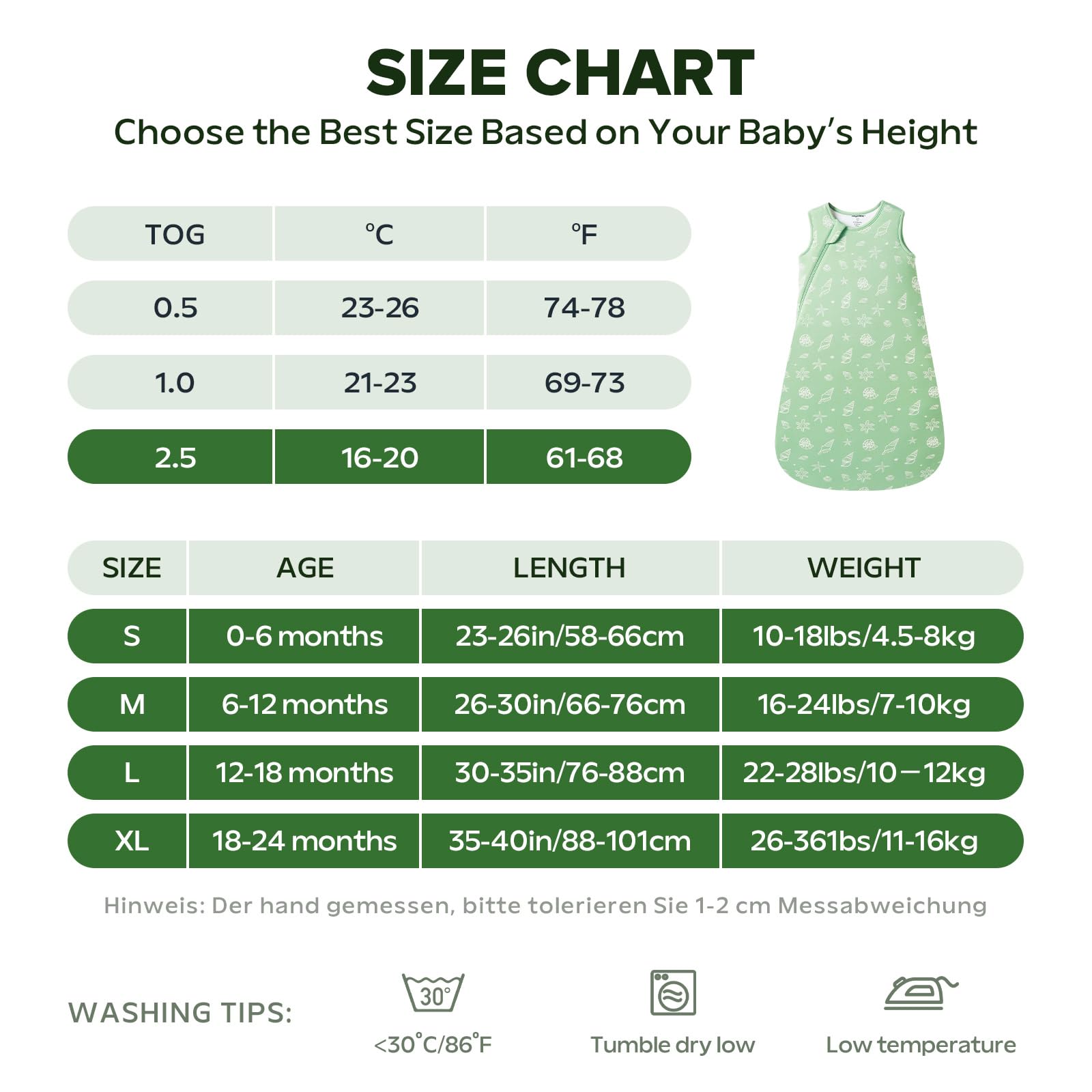 ToyaTec Baby Sleeping Bag 2.5 Tog Super soft Rayon Made from Bamboo,Baby's Bamboo fiber Sleeping Bag Autumn Winter Sleeping Blanket(Green,M) - Image 4