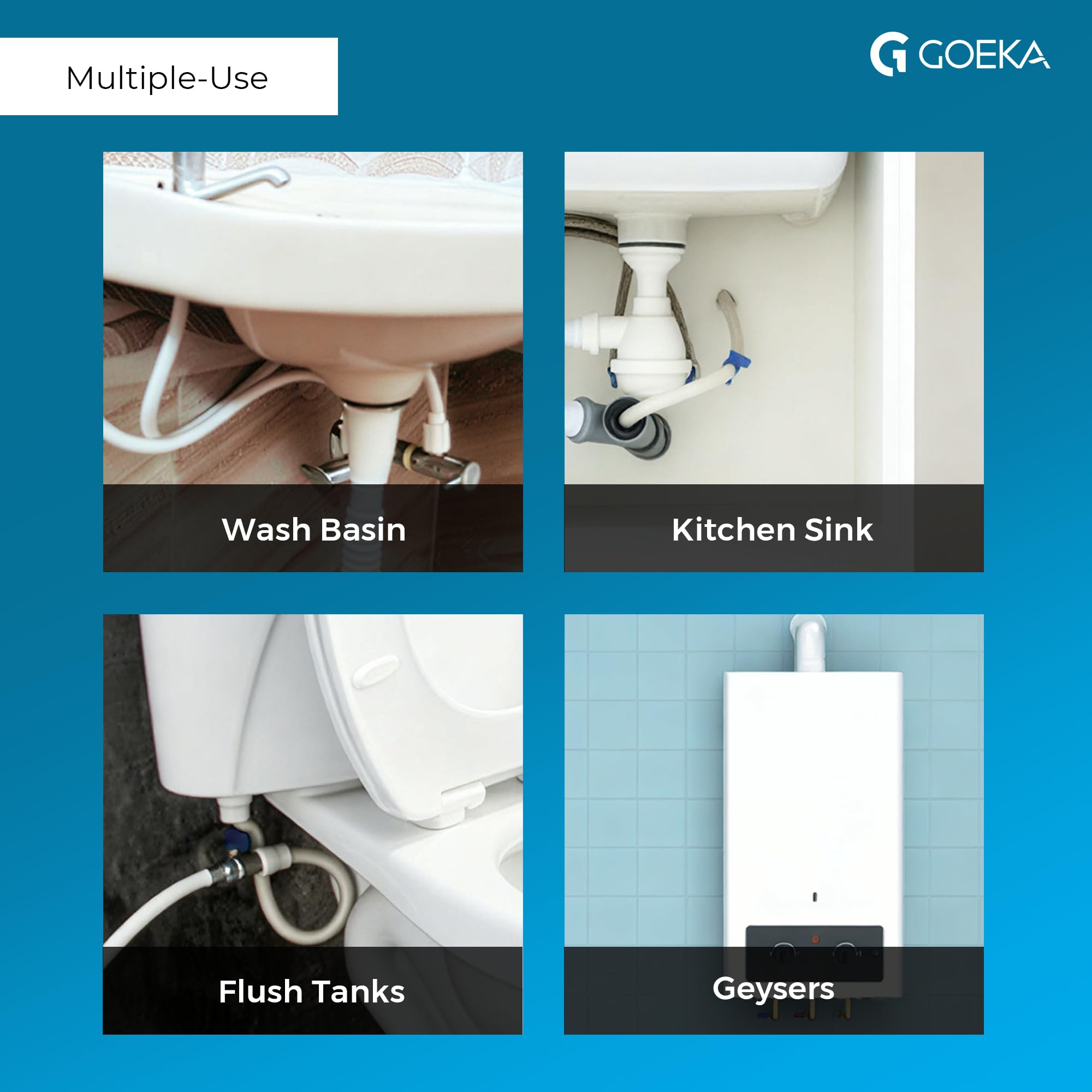 GOEKA® 24-Inch Heavy Duty PTMT Connection Hose (White) | Durable Flexible Hose for Countertop Faucets, Basins, Sinks, Geysers & Flush Tanks | Bathroom Plumbing Accessories (Set of 2) 4