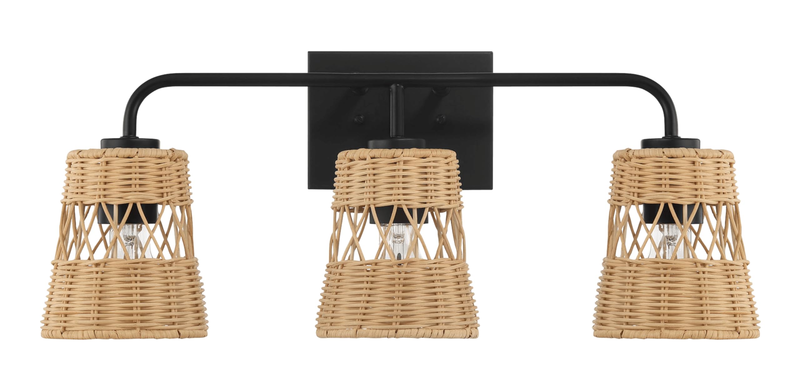 VDOQTLJT Elegant Three-Lights Wall Sconce for Serene Bathroom Ambiance Rattan Shade Stylish Black Metal Finish