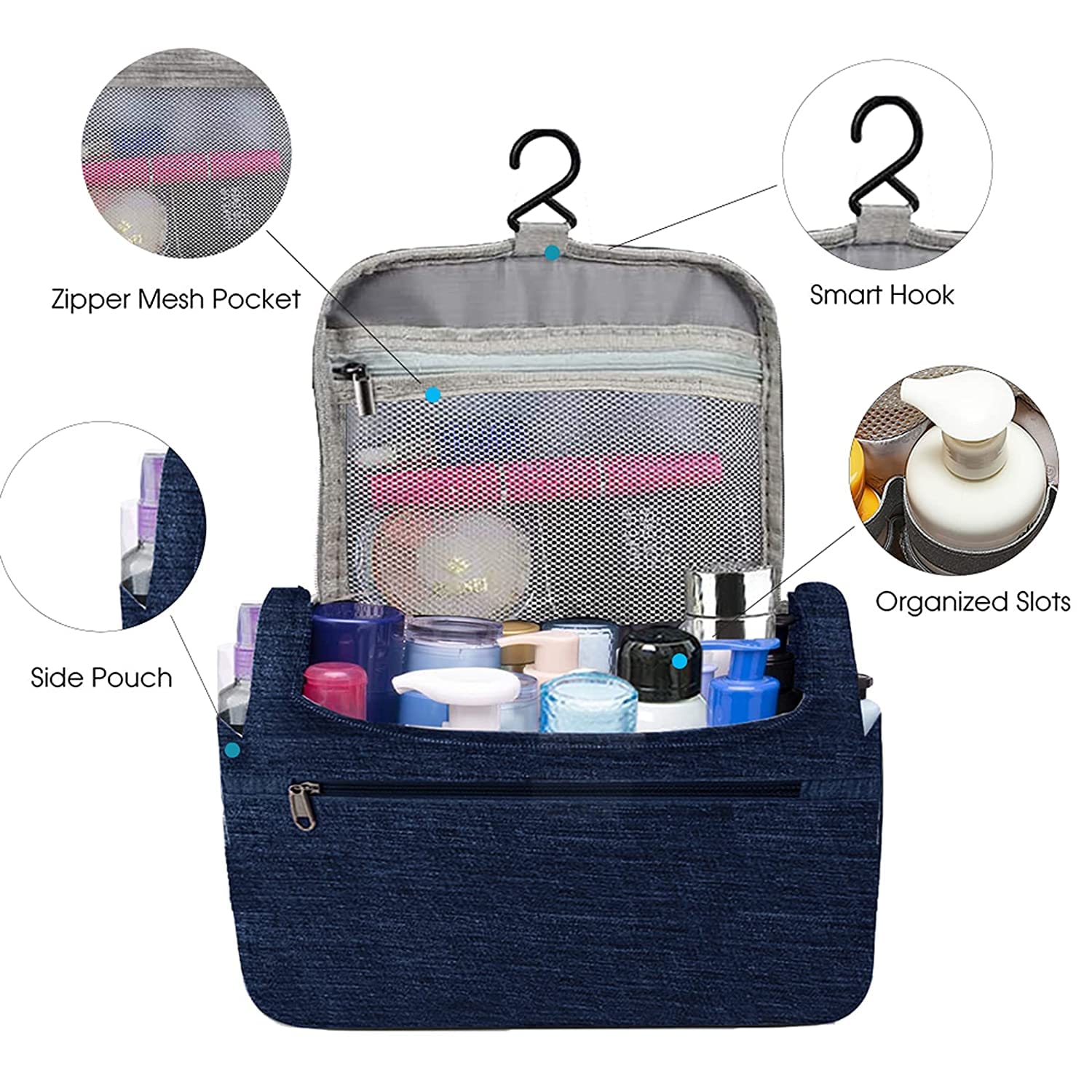 Spefez Cosmetic Bag Double Layer Makeup Bag Organizer for Travelling Polyester Fabric Toiletry Bag and Multiuse for Women and Men,Blue 3