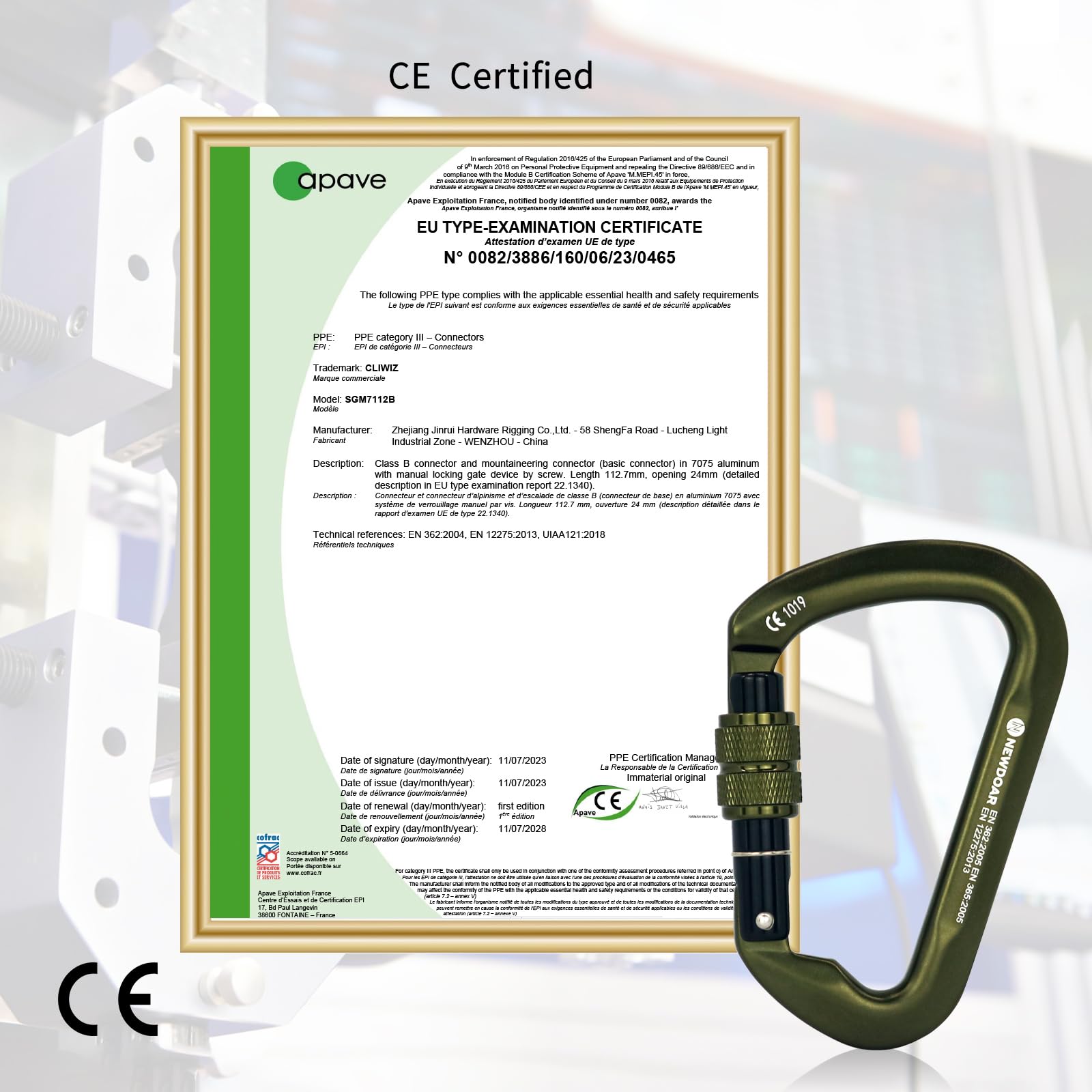 NewDoar 30KN CE-zertifizierter Kletter Karabiner Professioneller Hochbelastbarer D-Schraub Karabiner mit Verriegelungsclip für Felsklettern, Abseilen, Rettung, Bergsteigen und Abseilen