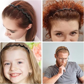 4 Pcs Elastic Non Slip Wavy Tooth Comb Headband for Women, Men & Girls - Zigzag Plastic Headband (Black, Brown)