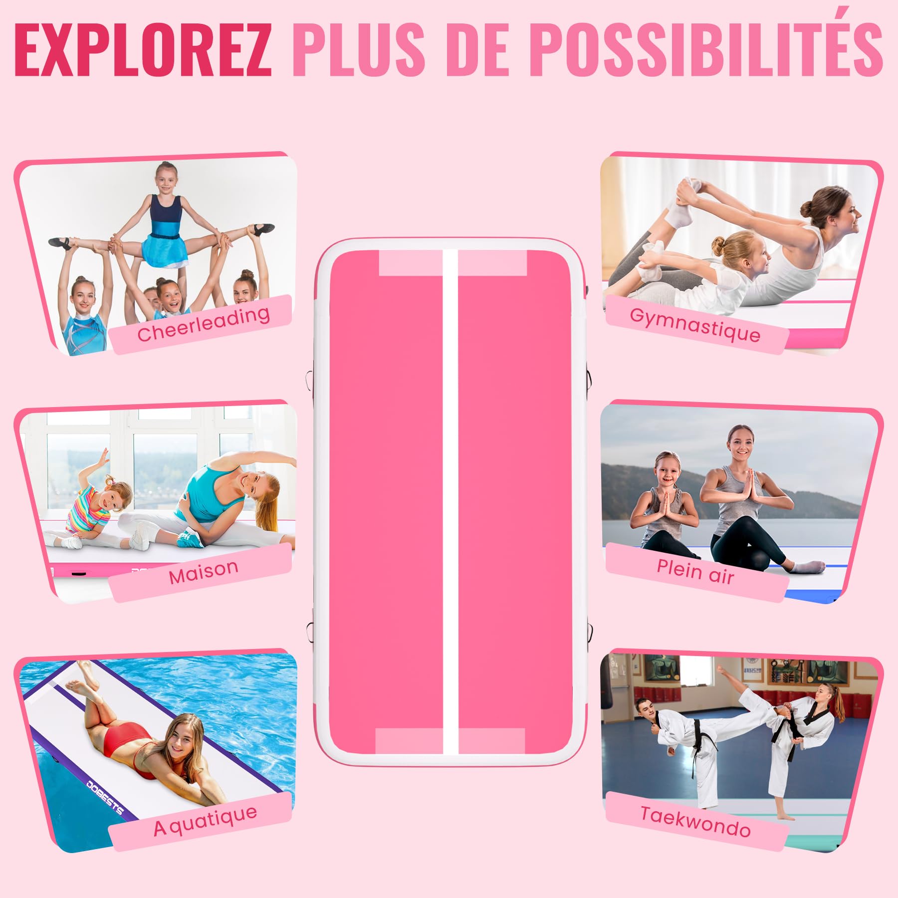 Tapis de Gymnastique Gonflable, Air Gymnastique Track, Tapis de Fitness 10cm/15cm/20cm Haut airtrack 2/3/4/5/6 m, Tapis Adapté Pour le fitness le yoga l'entraînement