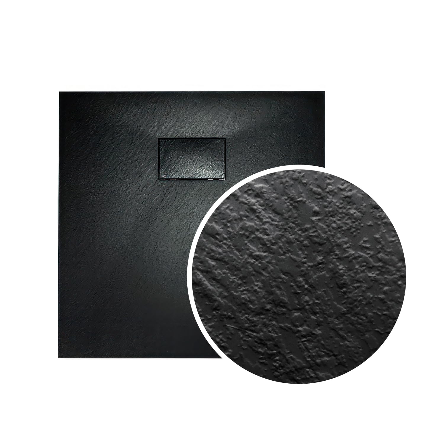BADLAND Komplettes Set - Duschkabine HELA Schwarz/Chrom + Duschwanne VIDAR 80-90x80-90 193cm - Quadratisch Duschabtrennung Transparent Nano Glas 6 mm, Duschtasse Schwarz/Weiß Steinoptik SMC mit Ablauf