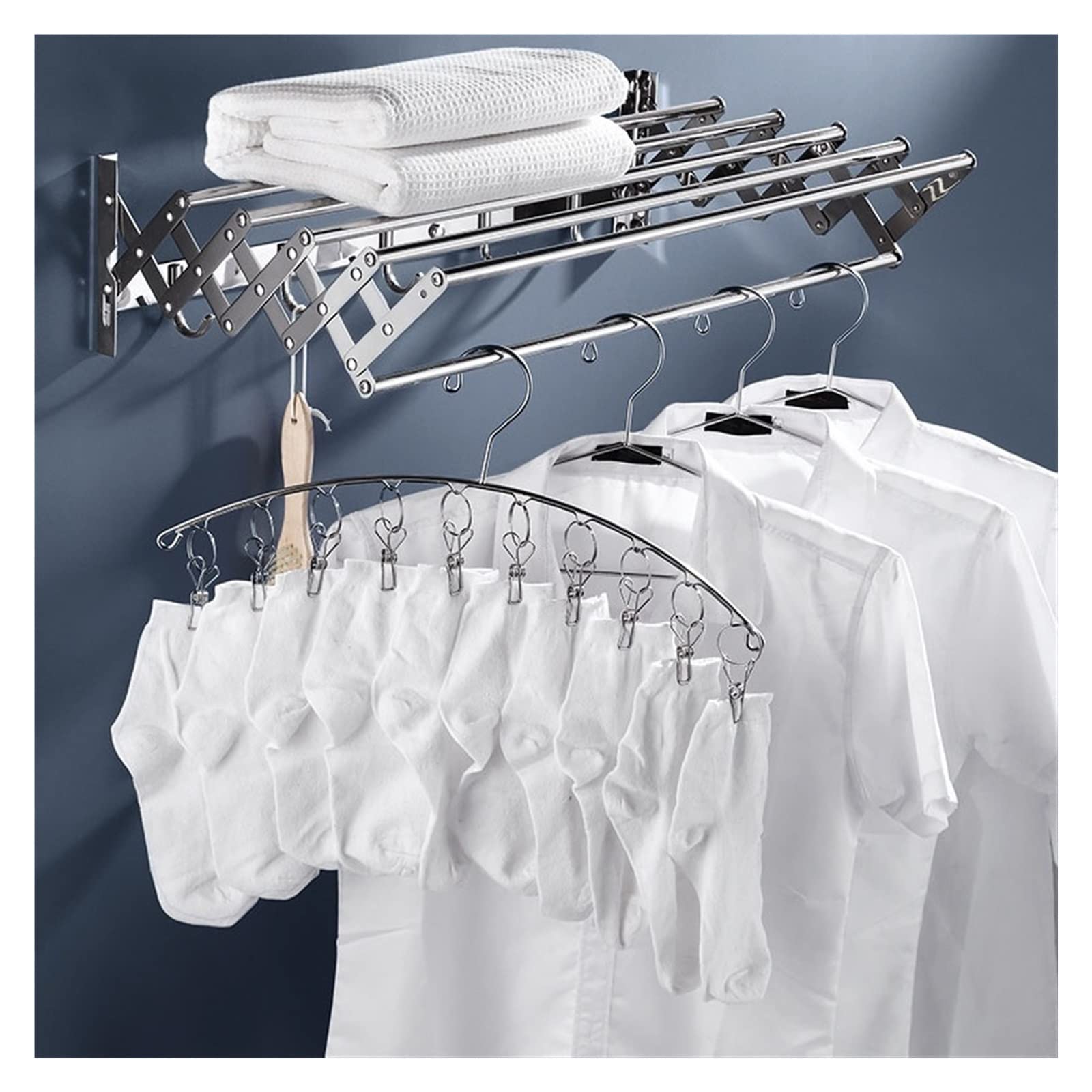 Étendoir à linge pliant mural rétractable et pliable gain de place - 8