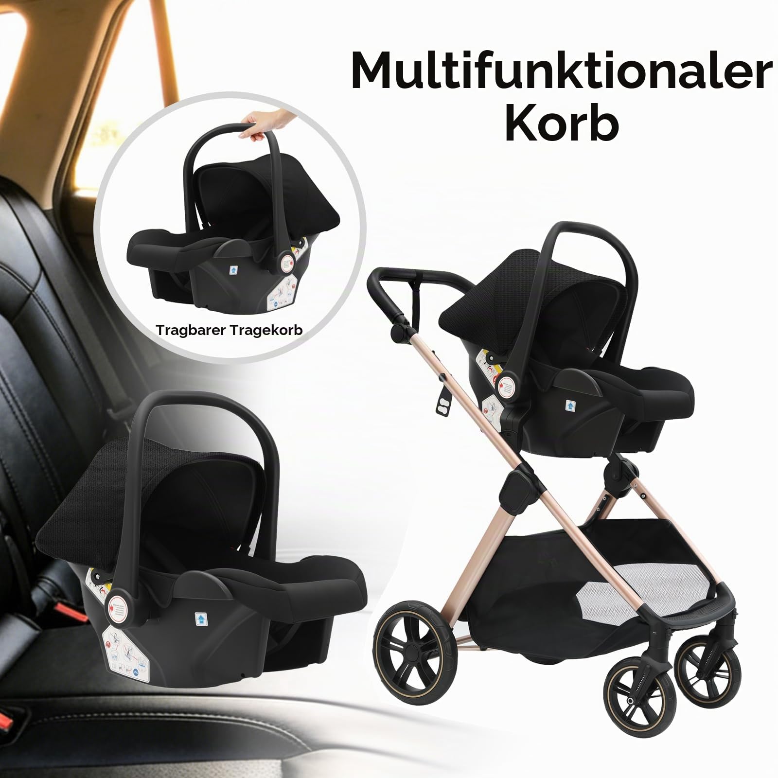 Reisesystem 3 in 1, kombi Kinderwagen, von Neugeborenen bis Kleinkind, All-Terrain, Einhand-Klappbar, Hochsitz-Baby-Kinderwagen, wandelbarer Babywagen