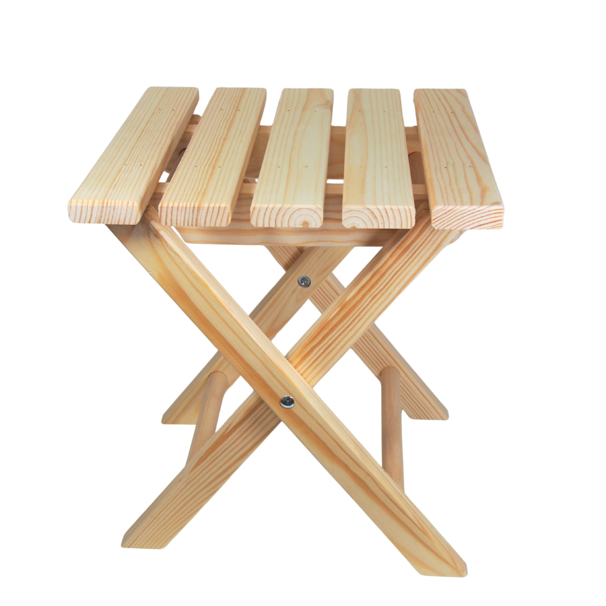 Wooden World - Taburete de Madera Plegable 2 en 1 – Mesa Auxiliar, Soporte para Plantas – Madera Natural, para Interior/Exterior, jardín, balcón, Camping – 30x28x32 cm