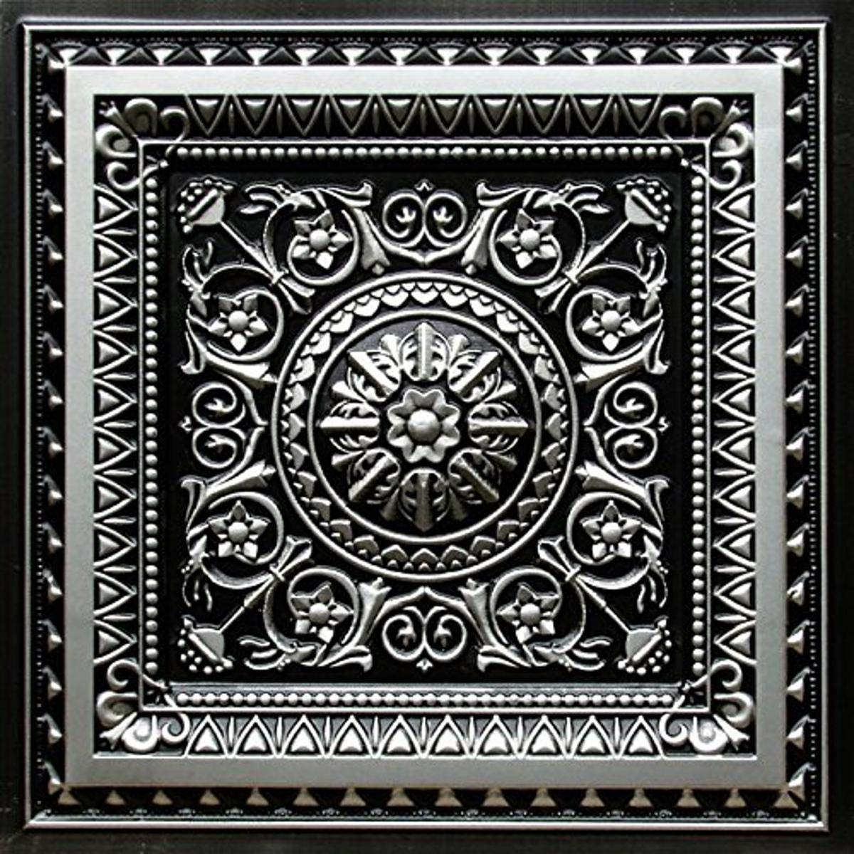 From Plain To Beautiful In Hours 223 La Scala PVC 2' x 2' Lay-in or Glue-up Ceiling Tile (Covers / 100 sq.ft), Antique Silver, 25 Piece